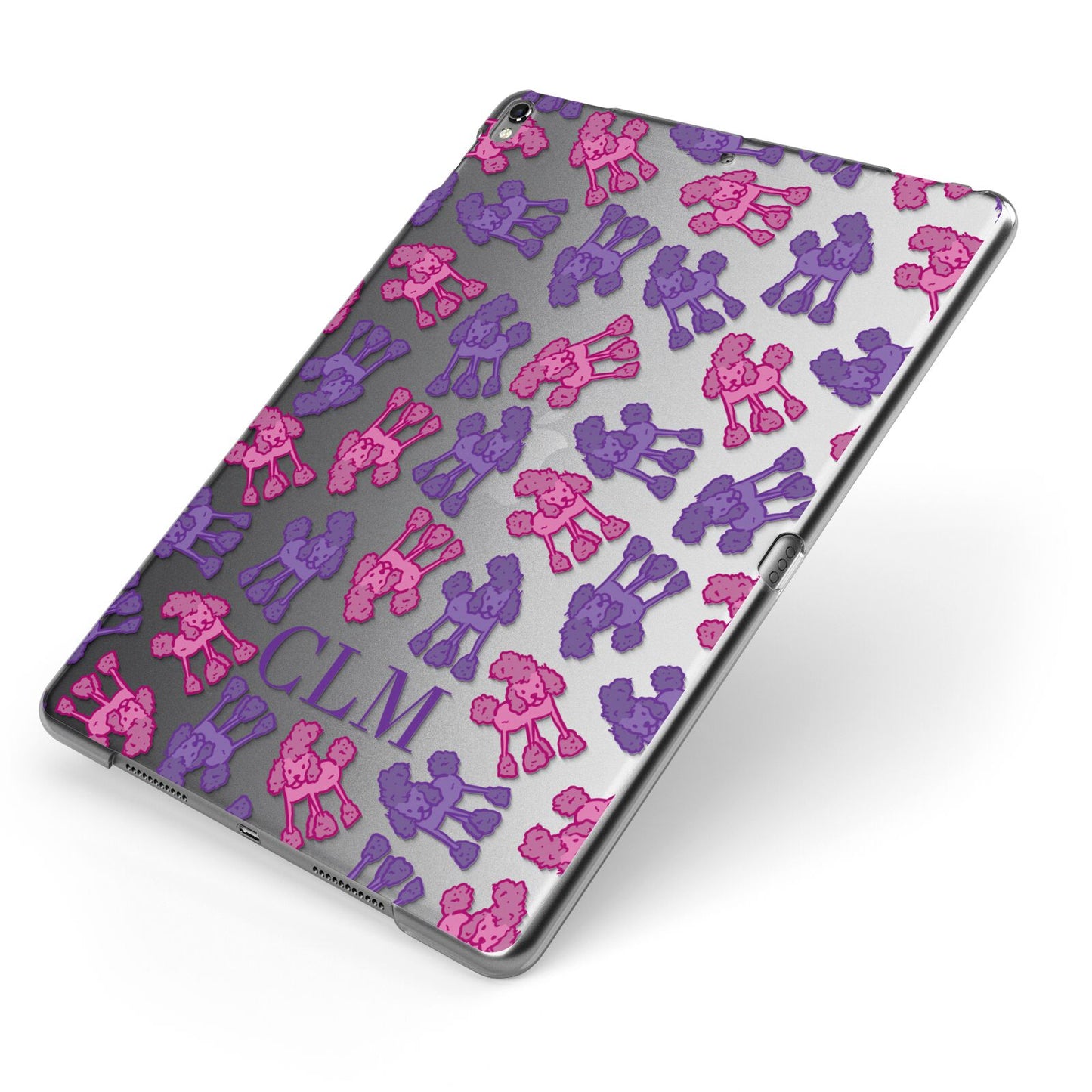 Personalised Poodle Initials Clear Apple iPad Case on Grey iPad Side View