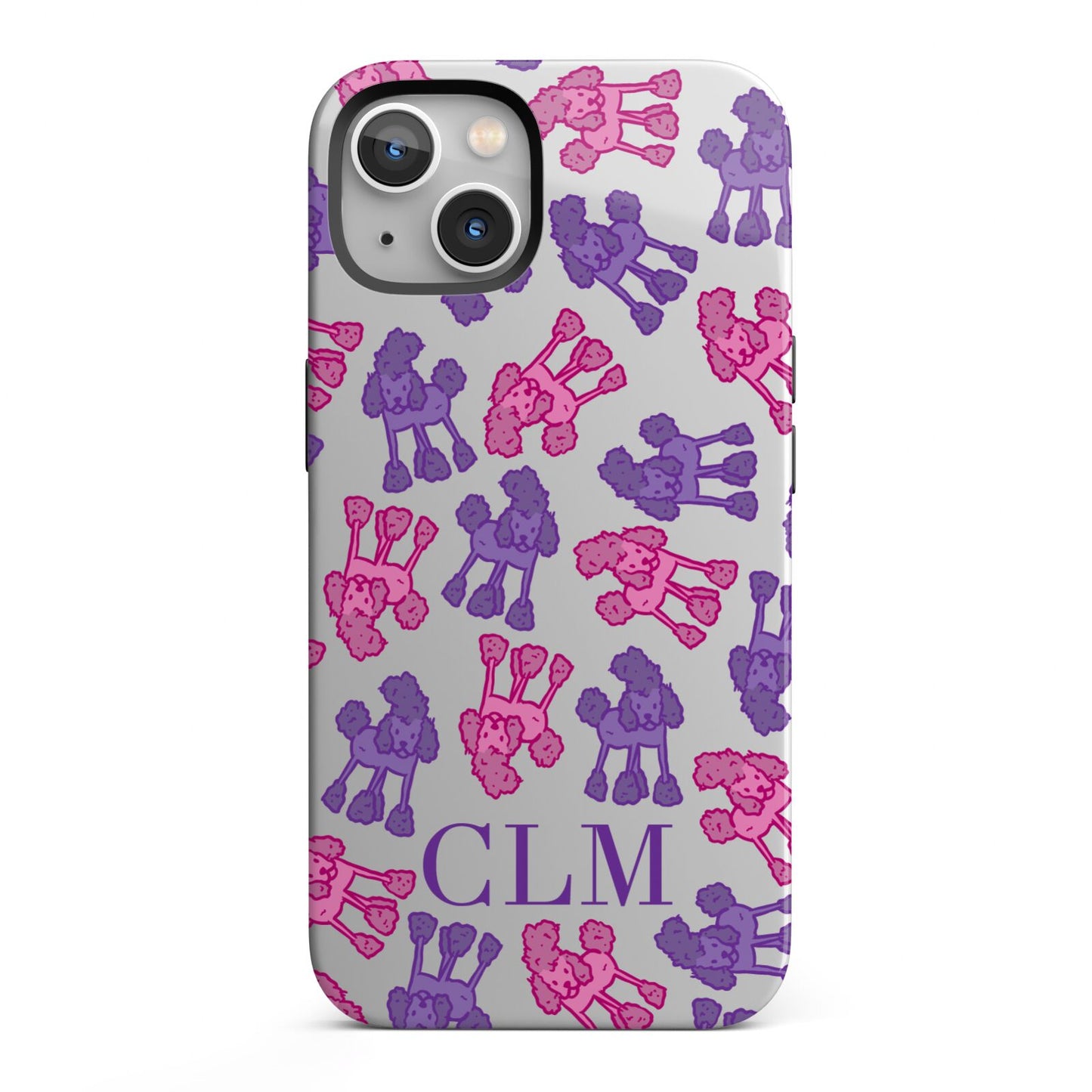 Personalised Poodle Initials Clear iPhone 13 Full Wrap 3D Tough Case