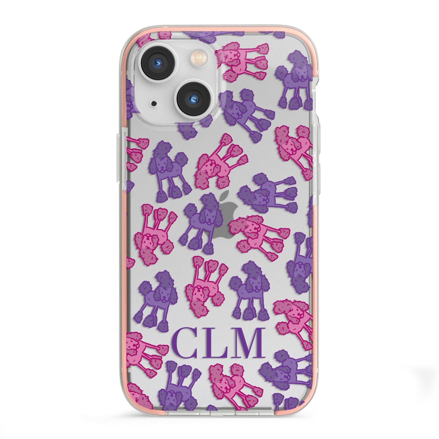 Personalised Poodle Initials Clear iPhone 13 Mini TPU Impact Case with Pink Edges