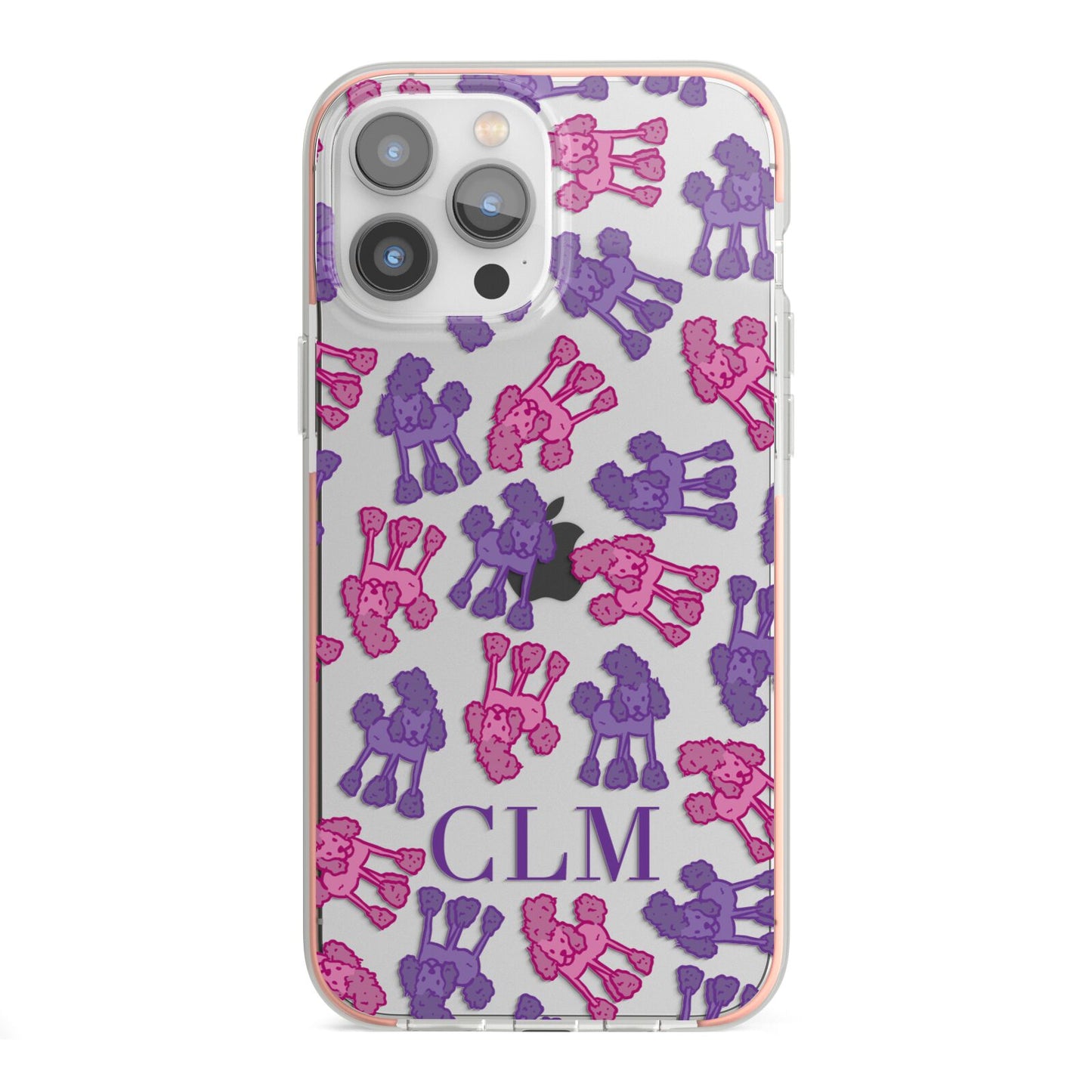 Personalised Poodle Initials Clear iPhone 13 Pro Max TPU Impact Case with Pink Edges