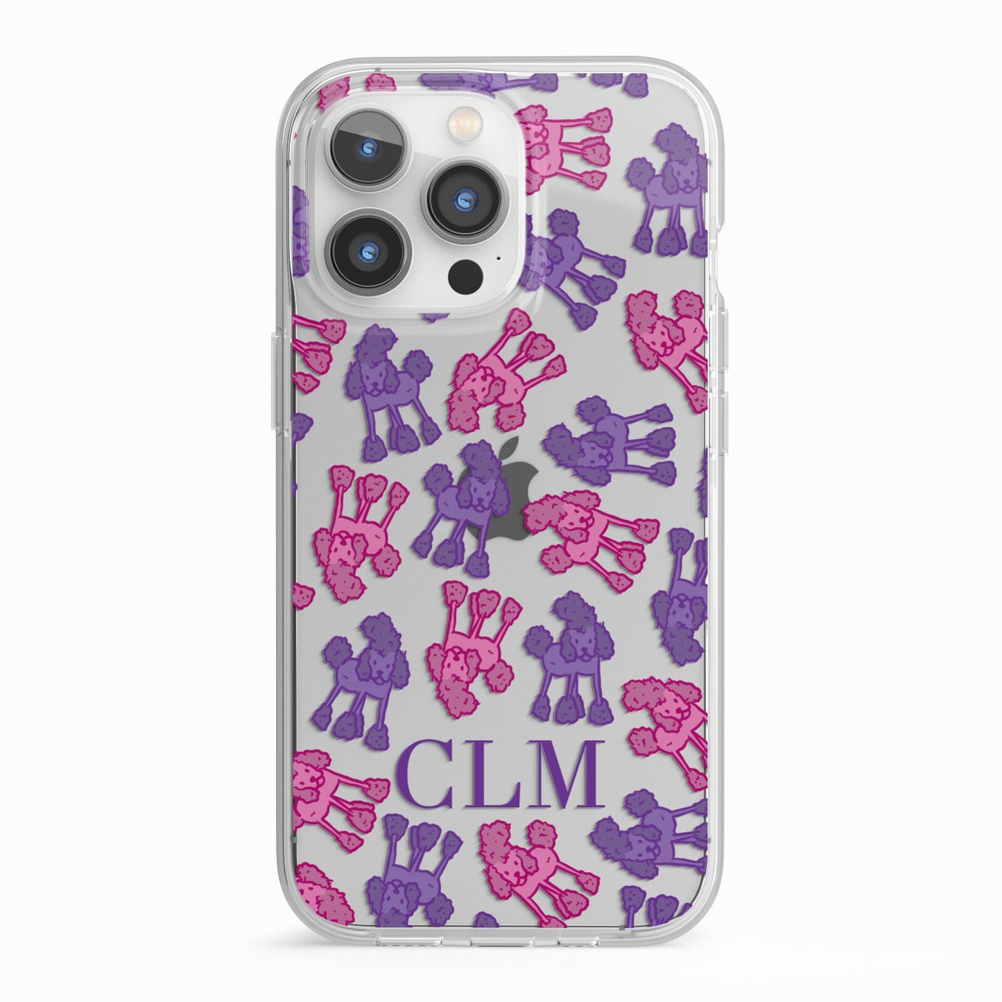 Personalised Poodle Initials Clear iPhone 13 Pro TPU Impact Case with White Edges