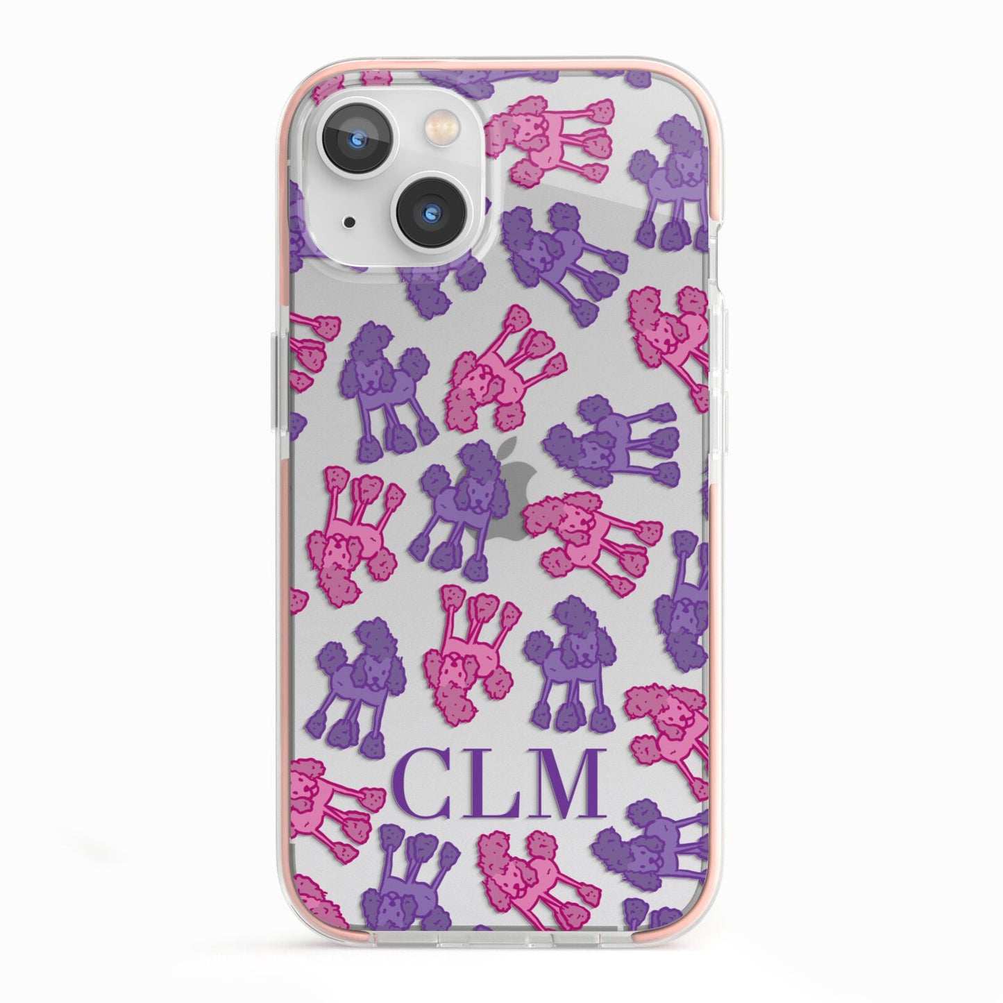 Personalised Poodle Initials Clear iPhone 13 TPU Impact Case with Pink Edges