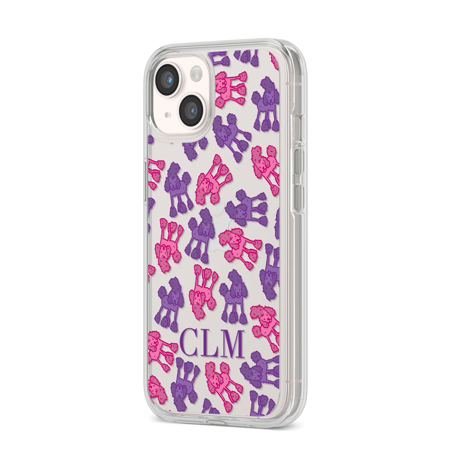 Personalised Poodle Initials Clear iPhone 14 Clear Tough Case Starlight Angled Image