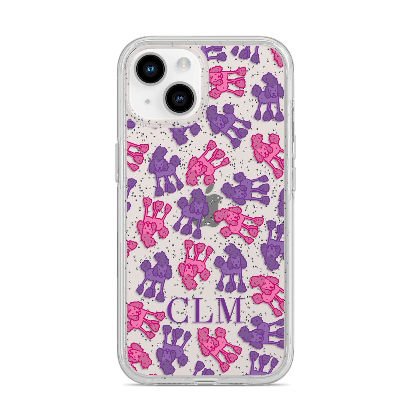 Personalised Poodle Initials Clear iPhone 14 Glitter Tough Case Starlight