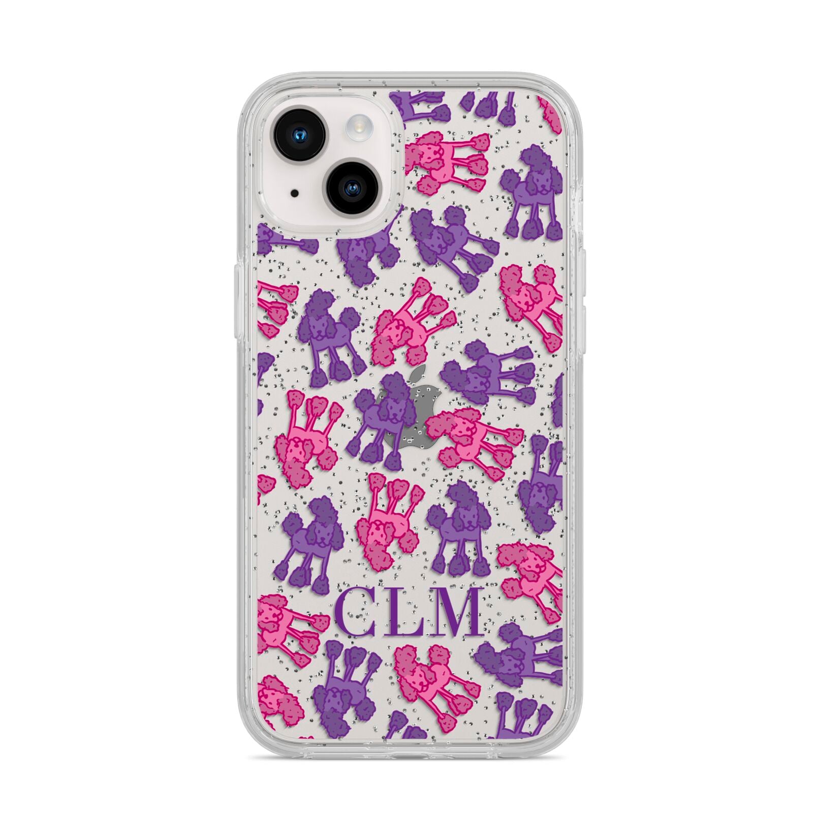 Personalised Poodle Initials Clear iPhone 14 Plus Glitter Tough Case Starlight