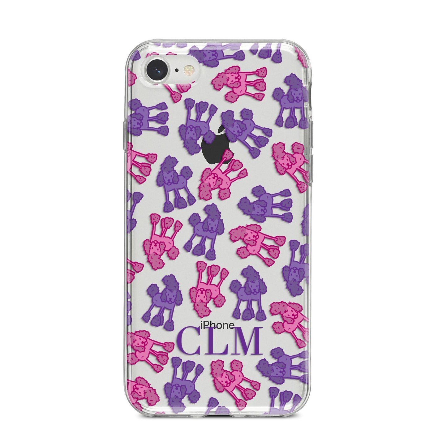 Personalised Poodle Initials Clear iPhone 8 Bumper Case on Silver iPhone