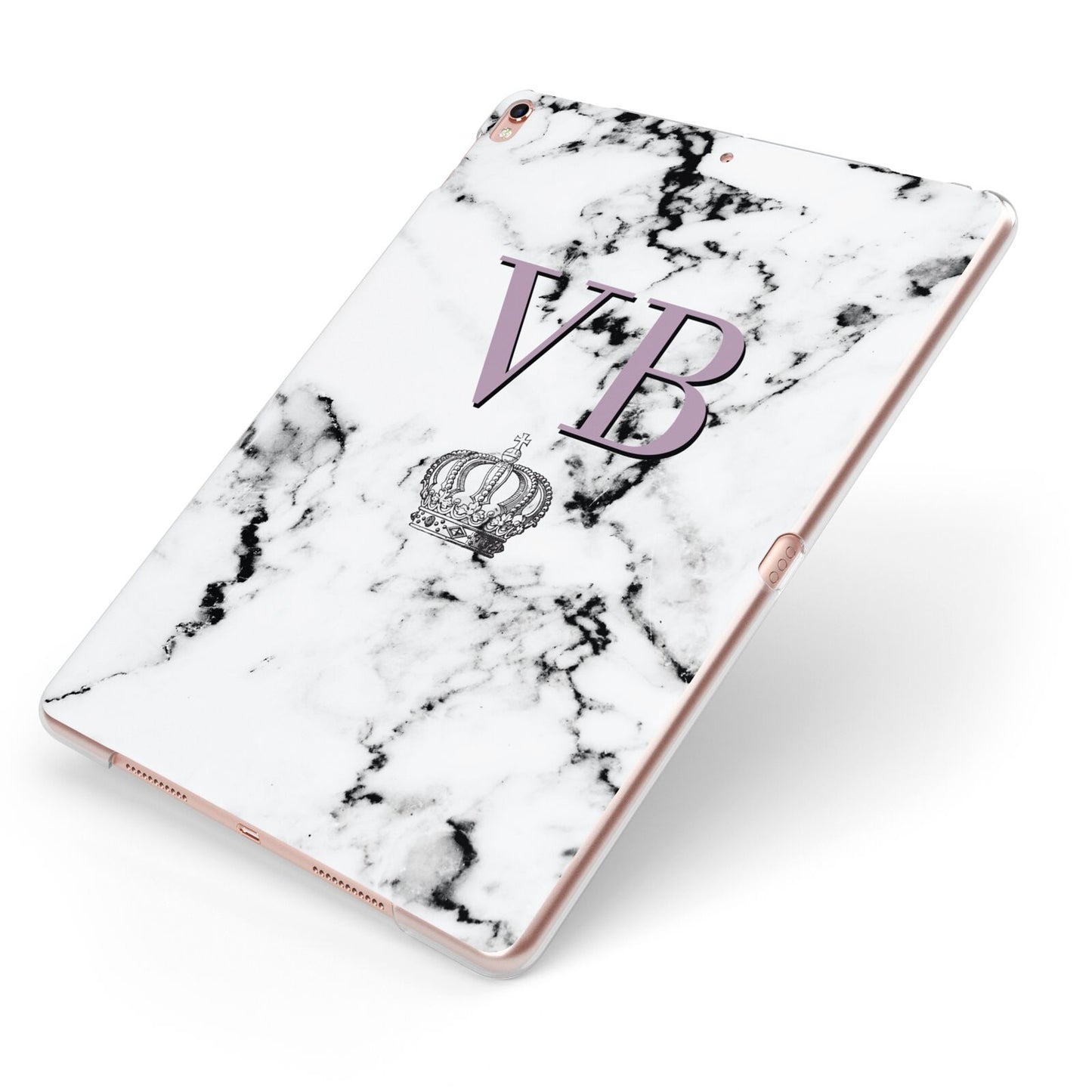 Personalised Princess Crown Initials Marble Apple iPad Case on Rose Gold iPad Side View