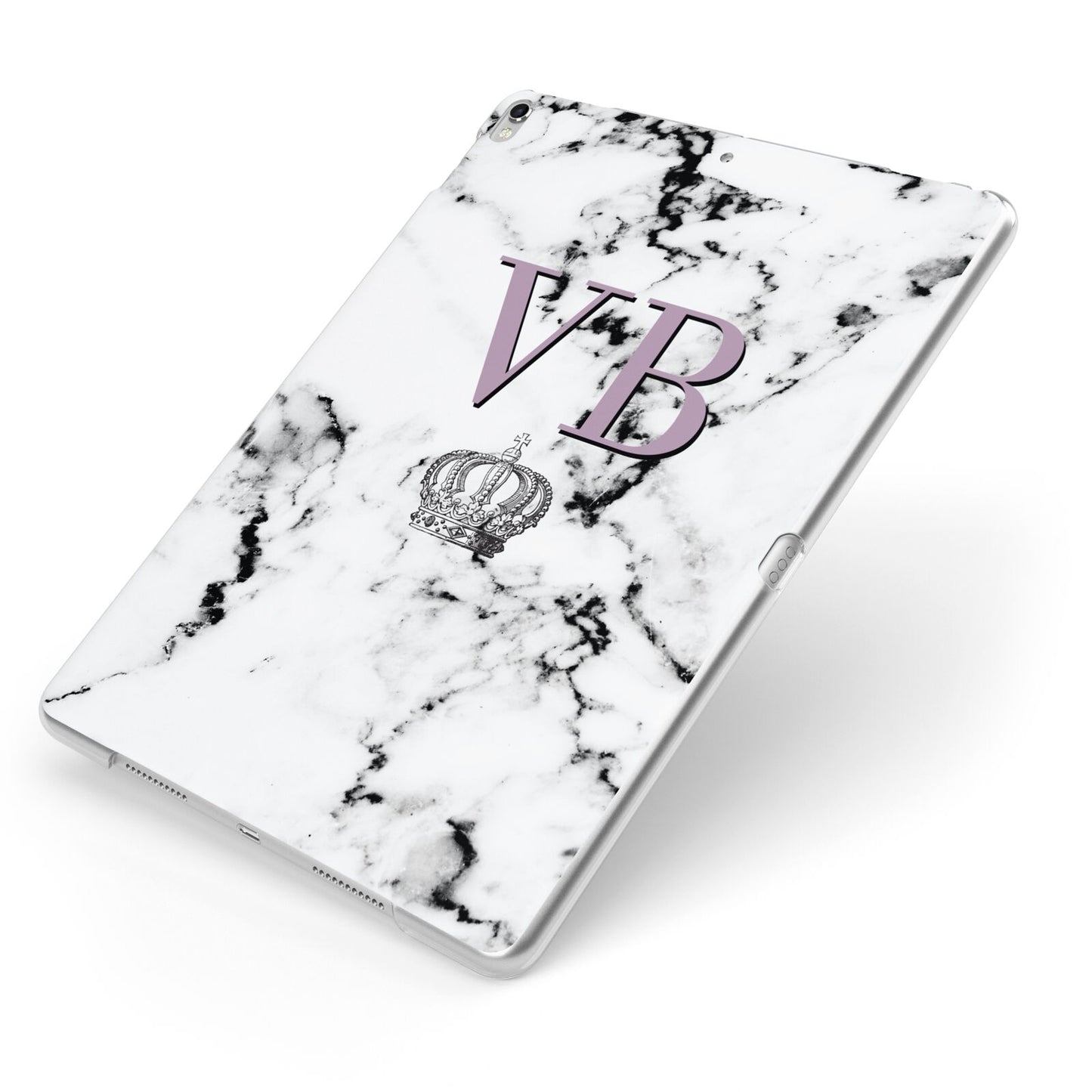 Personalised Princess Crown Initials Marble Apple iPad Case on Silver iPad Side View