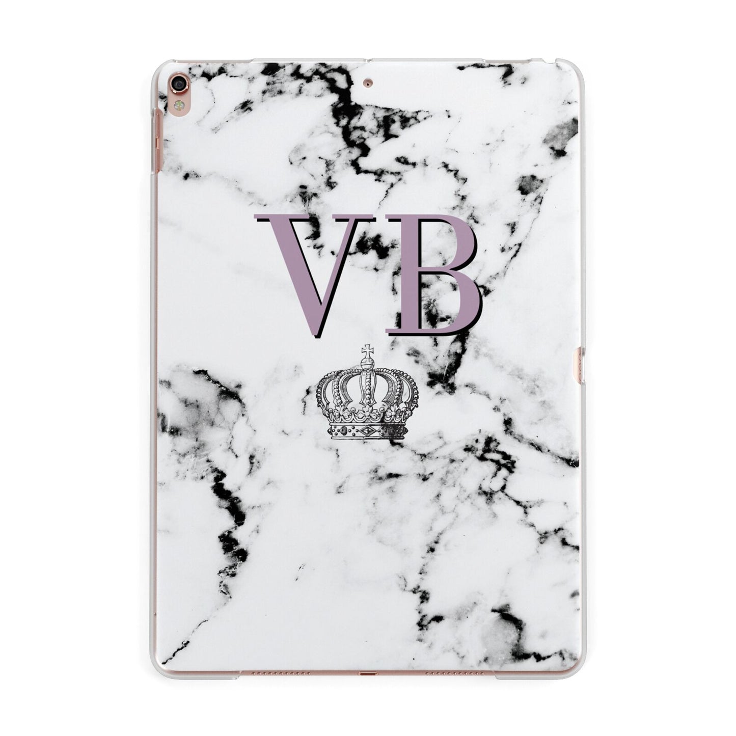 Personalised Princess Crown Initials Marble Apple iPad Rose Gold Case