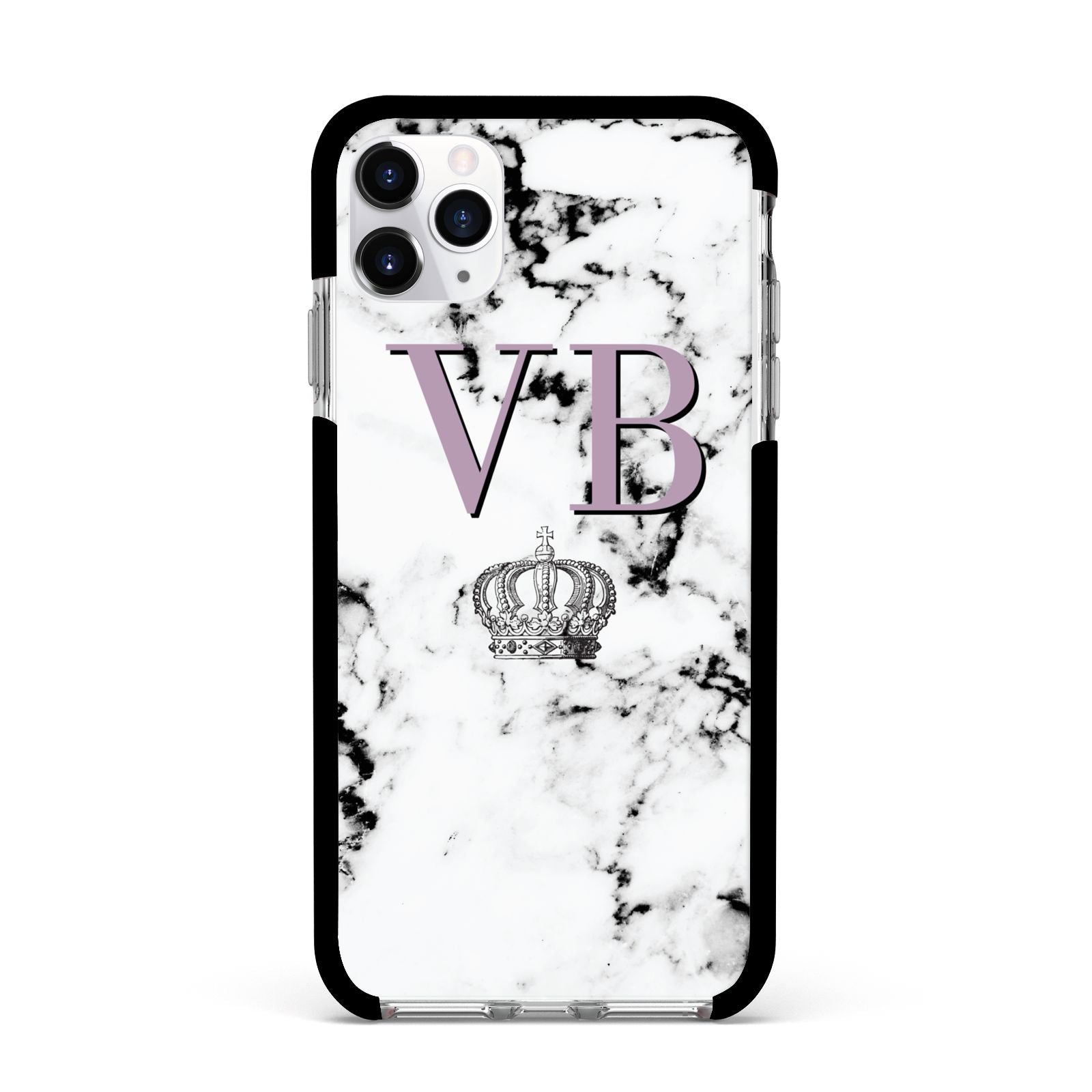 Personalised Princess Crown Initials Marble Apple iPhone 11 Pro Max in Silver with Black Impact Case