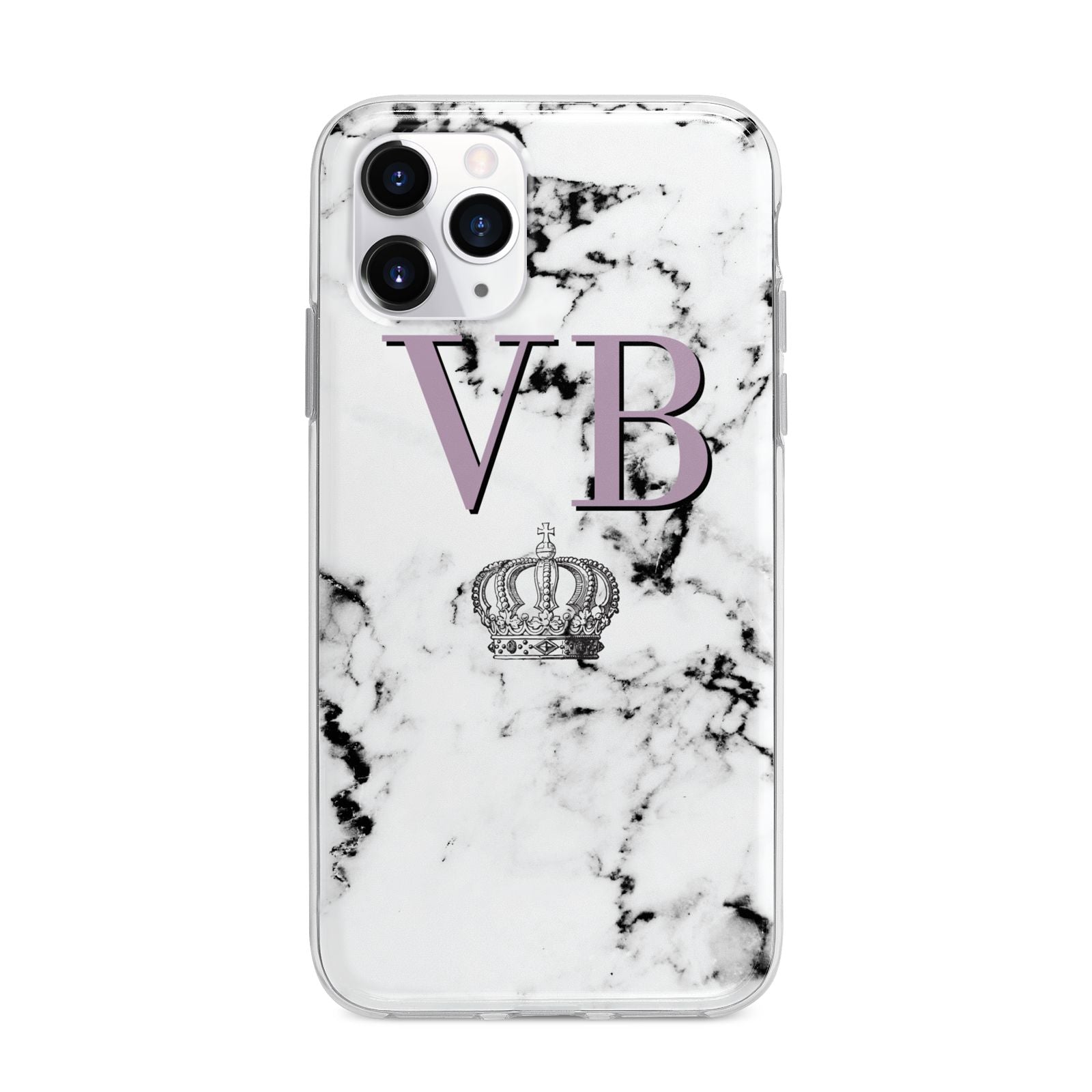 Personalised Princess Crown Initials Marble Apple iPhone 11 Pro Max in Silver with Bumper Case