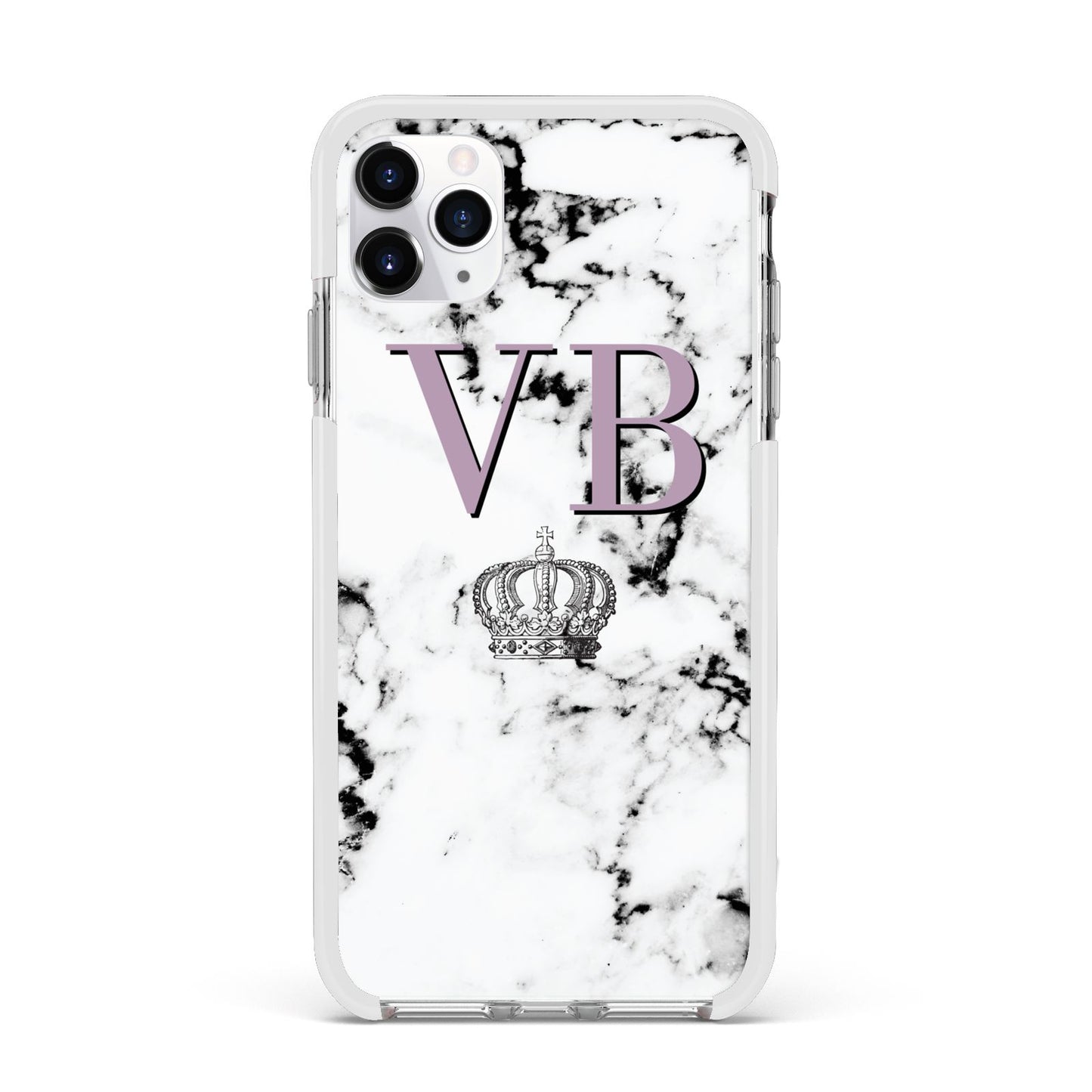 Personalised Princess Crown Initials Marble Apple iPhone 11 Pro Max in Silver with White Impact Case