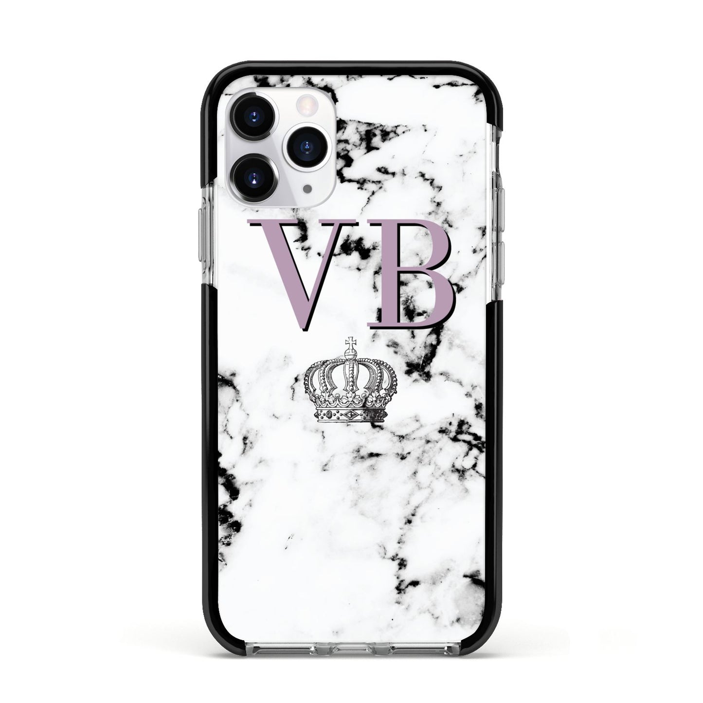 Personalised Princess Crown Initials Marble Apple iPhone 11 Pro in Silver with Black Impact Case