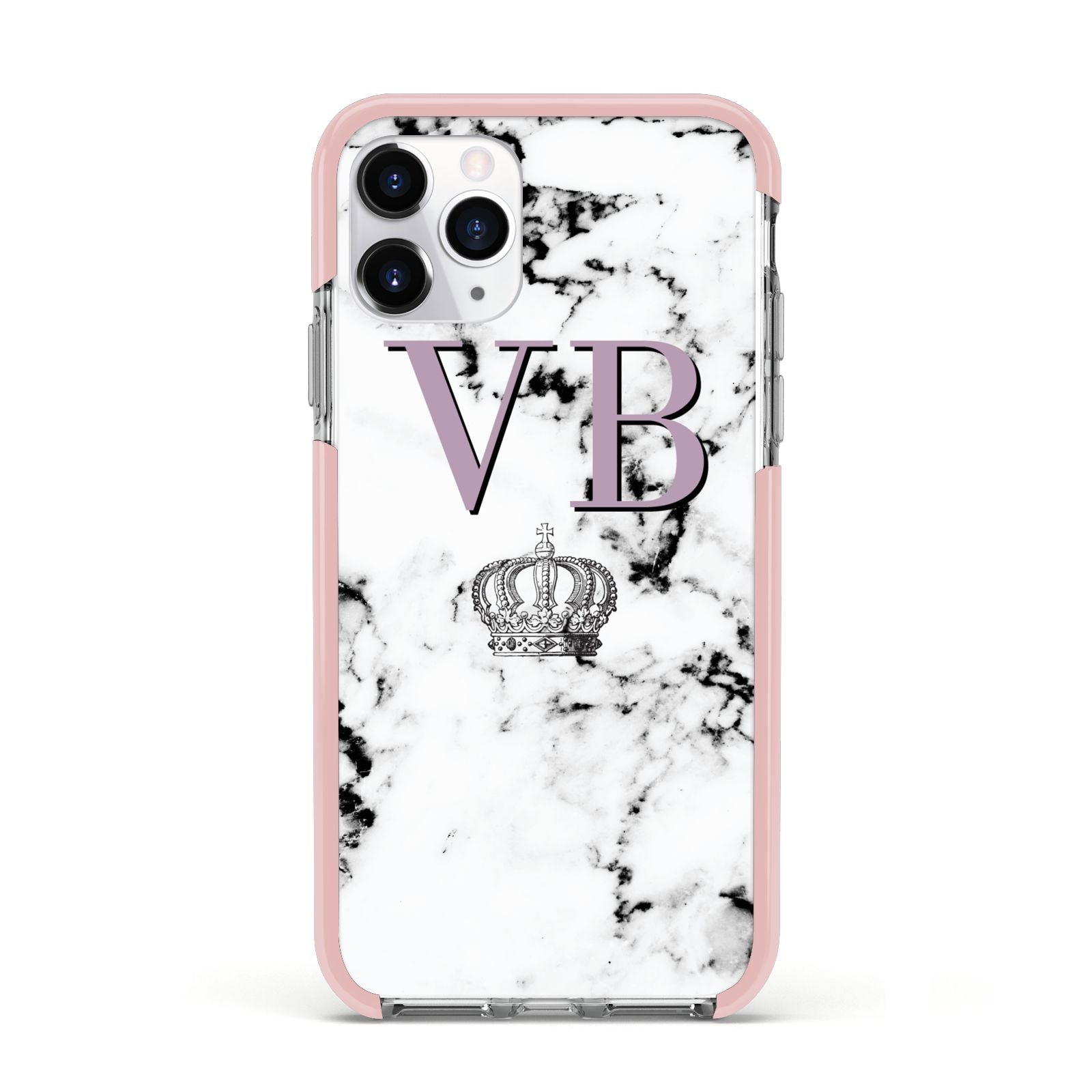 Personalised Princess Crown Initials Marble Apple iPhone 11 Pro in Silver with Pink Impact Case