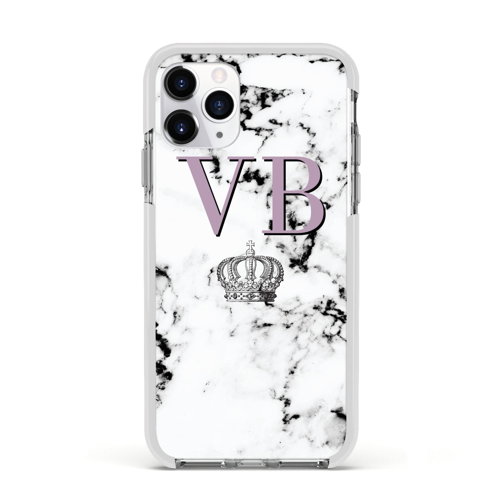 Personalised Princess Crown Initials Marble Apple iPhone 11 Pro in Silver with White Impact Case