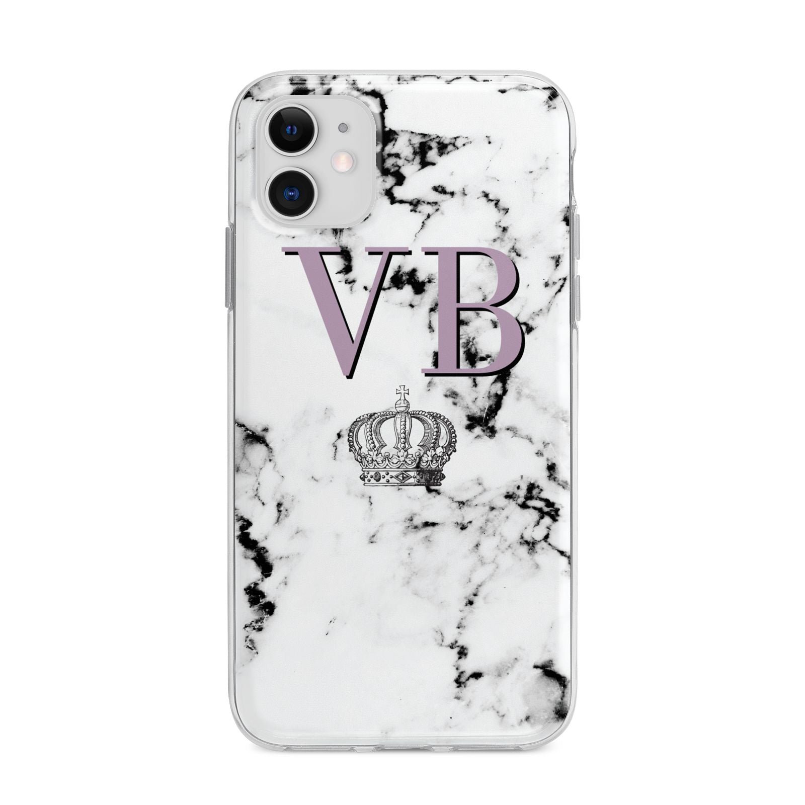 Personalised Princess Crown Initials Marble Apple iPhone 11 in White with Bumper Case