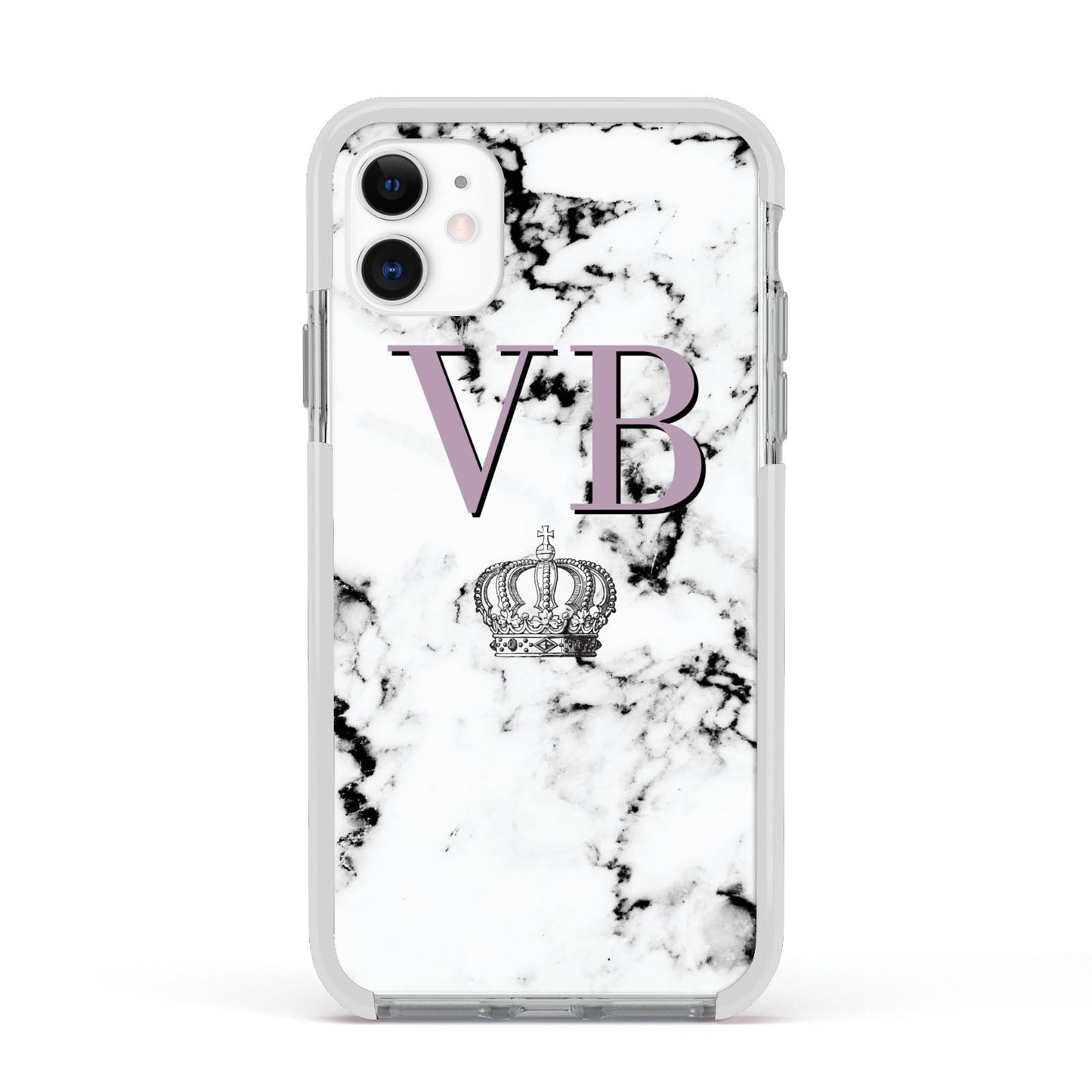 Personalised Princess Crown Initials Marble Apple iPhone 11 in White with White Impact Case