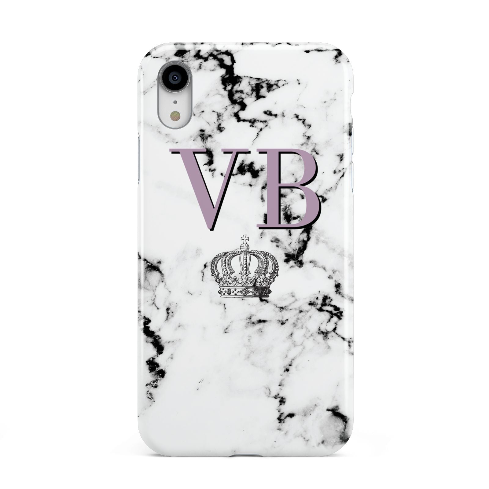 Personalised Princess Crown Initials Marble Apple iPhone XR White 3D Tough Case