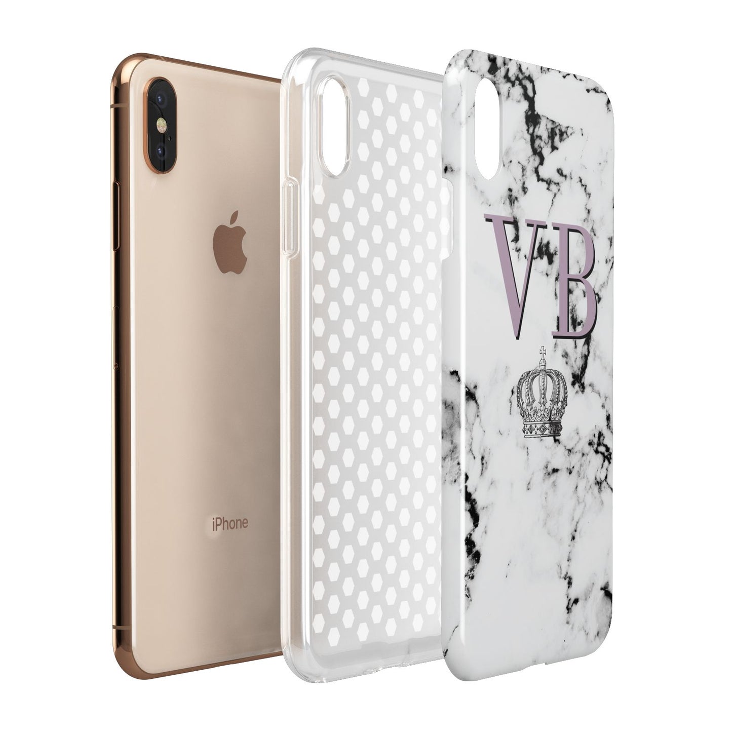 Personalised Princess Crown Initials Marble Apple iPhone Xs Max 3D Tough Case Expanded View