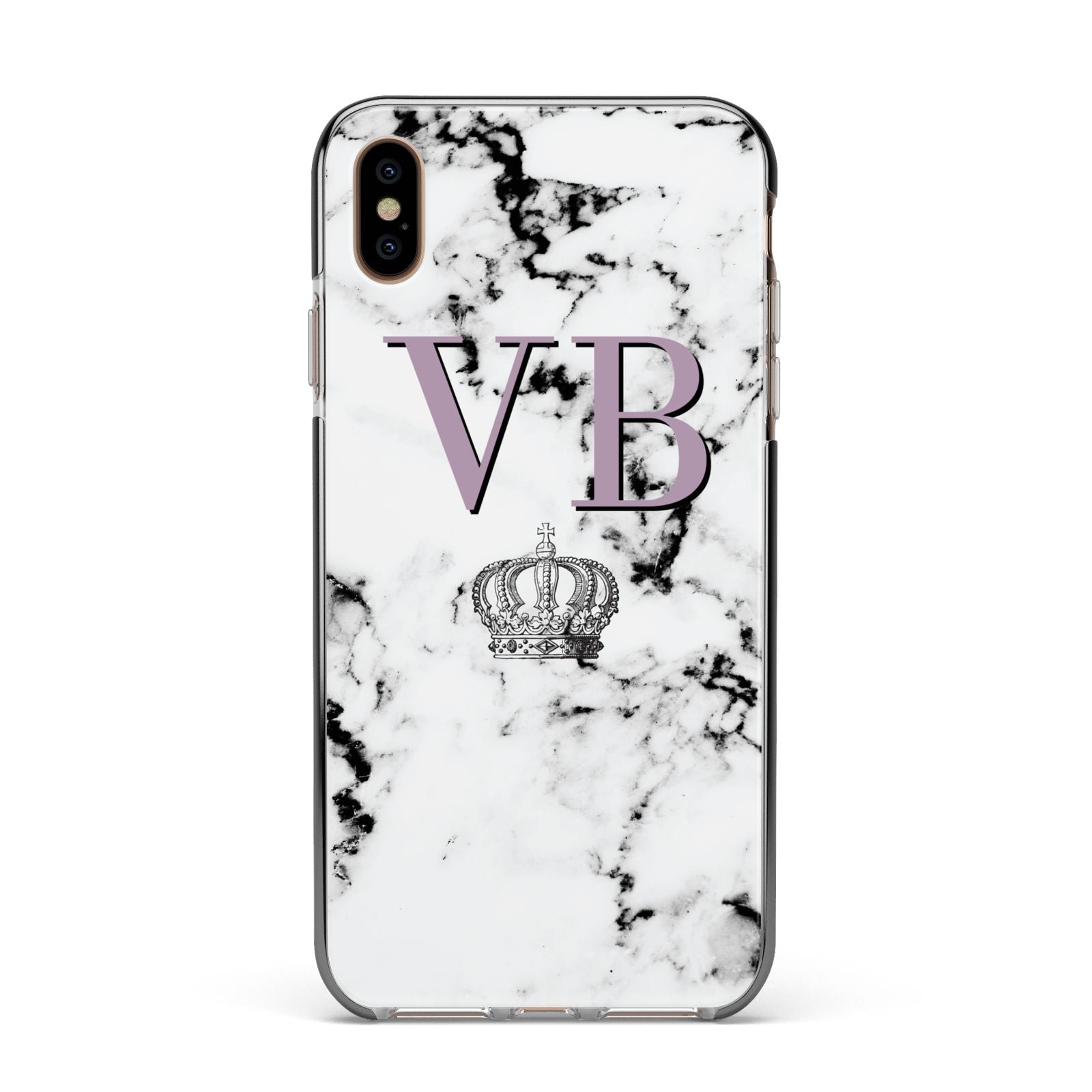 Personalised Princess Crown Initials Marble Apple iPhone Xs Max Impact Case Black Edge on Gold Phone