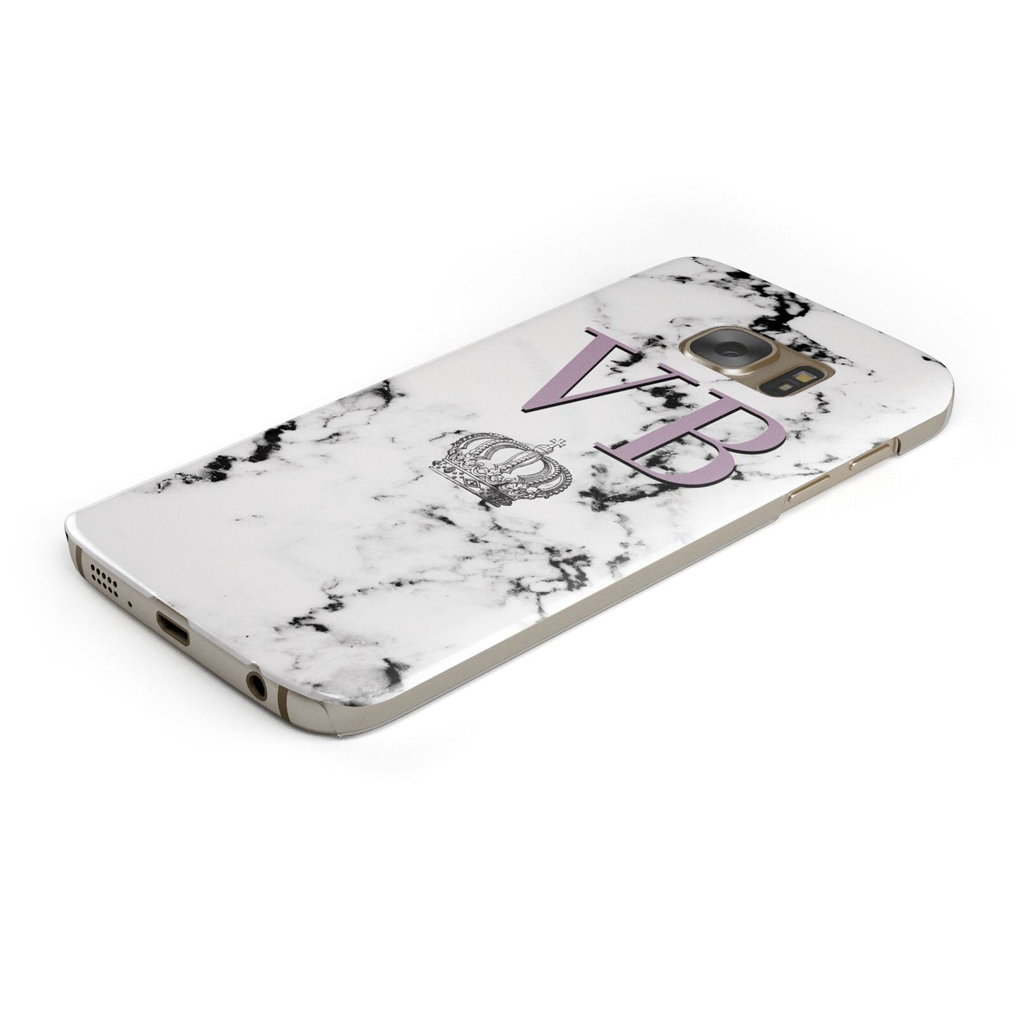 Personalised Princess Crown Initials Marble Protective Samsung Galaxy Case Angled Image