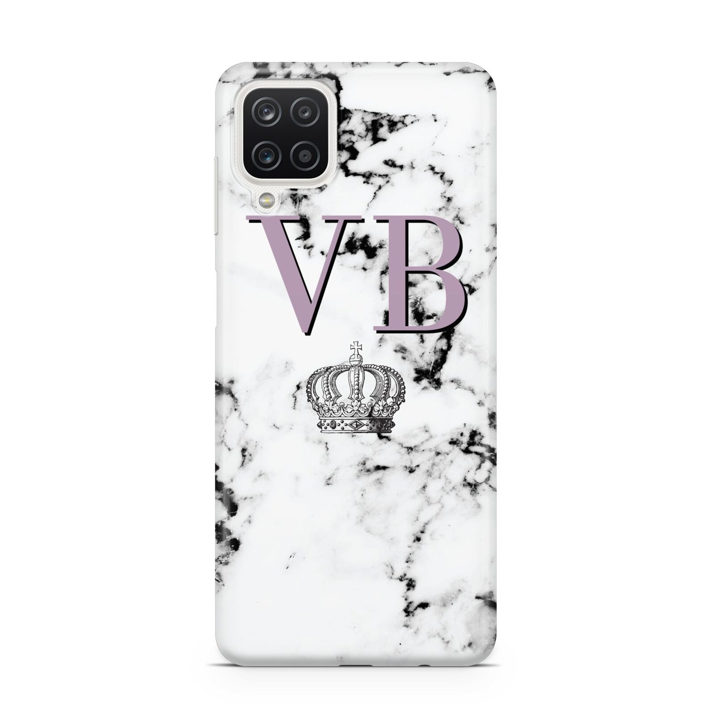 Personalised Princess Crown Initials Marble Samsung A12 Case