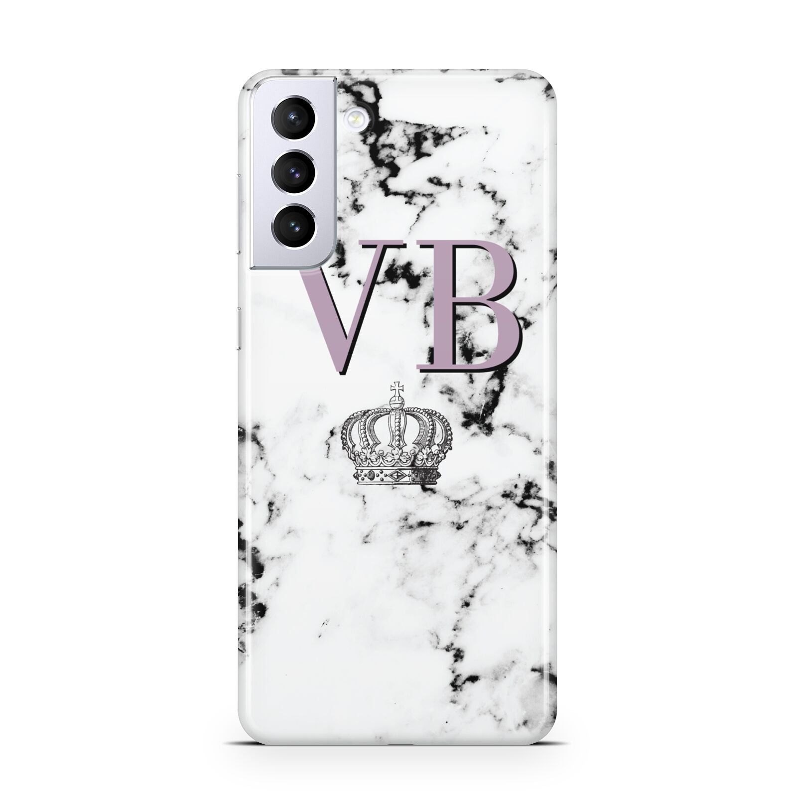 Personalised Princess Crown Initials Marble Samsung S21 Plus Case