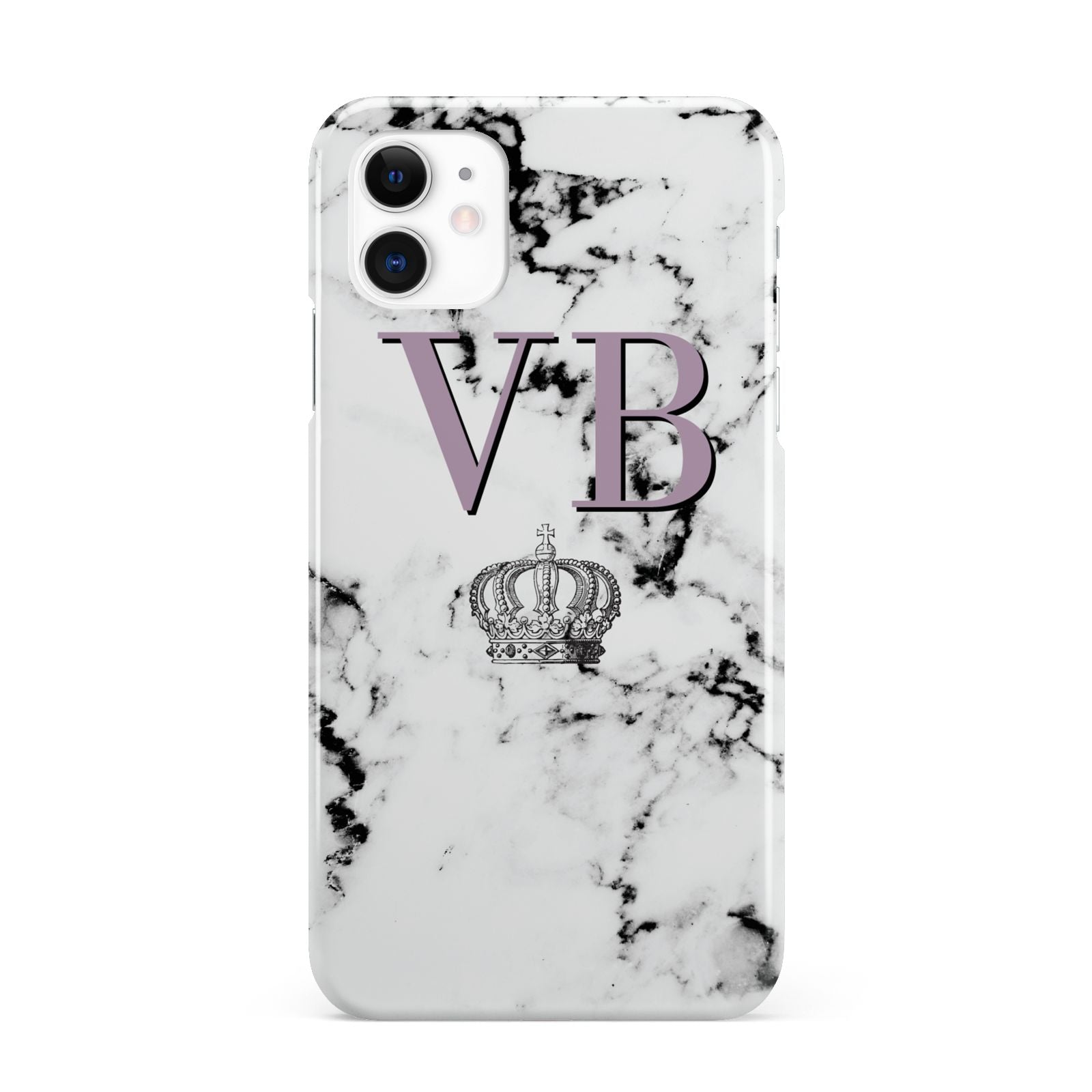 Personalised Princess Crown Initials Marble iPhone 11 3D Snap Case