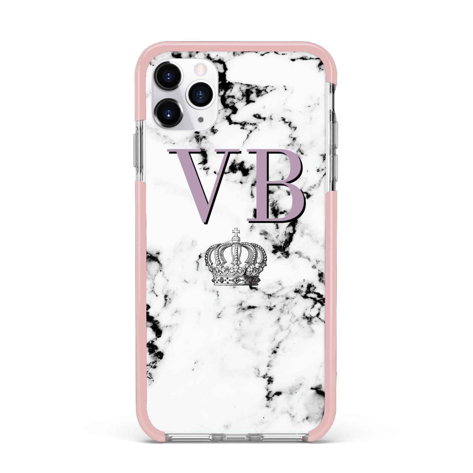 Personalised Princess Crown Initials Marble iPhone 11 Pro Max Impact Pink Edge Case