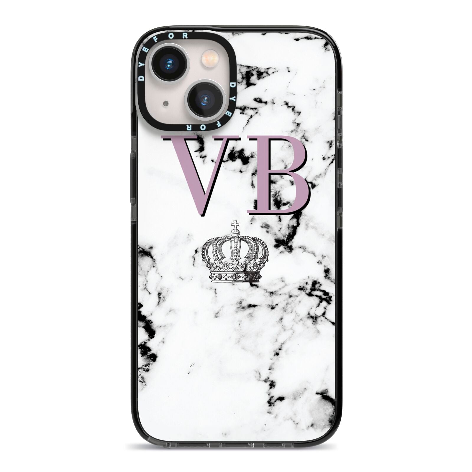 Personalised Princess Crown Initials Marble iPhone 13 Black Impact Case on Silver phone