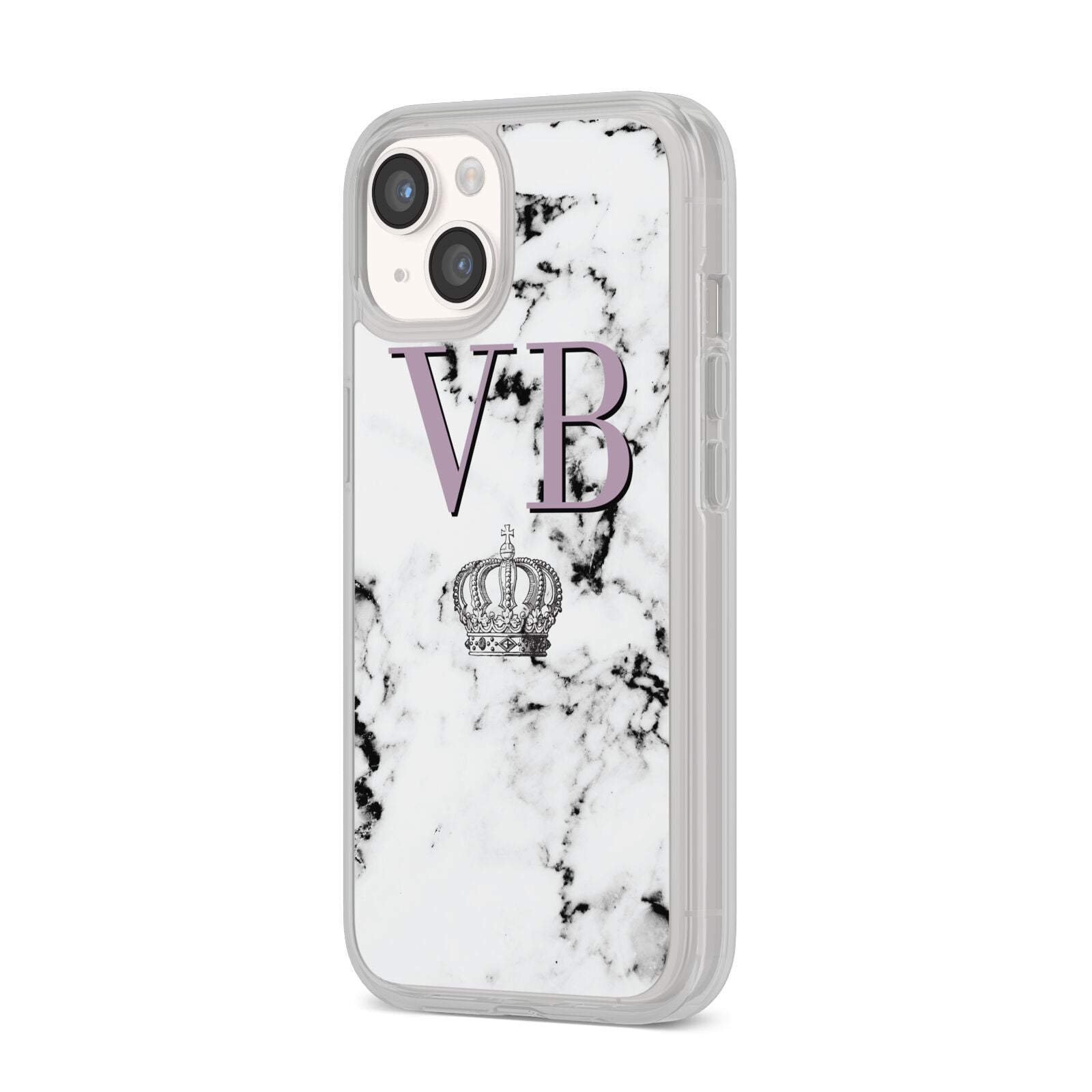 Personalised Princess Crown Initials Marble iPhone 14 Clear Tough Case Starlight Angled Image