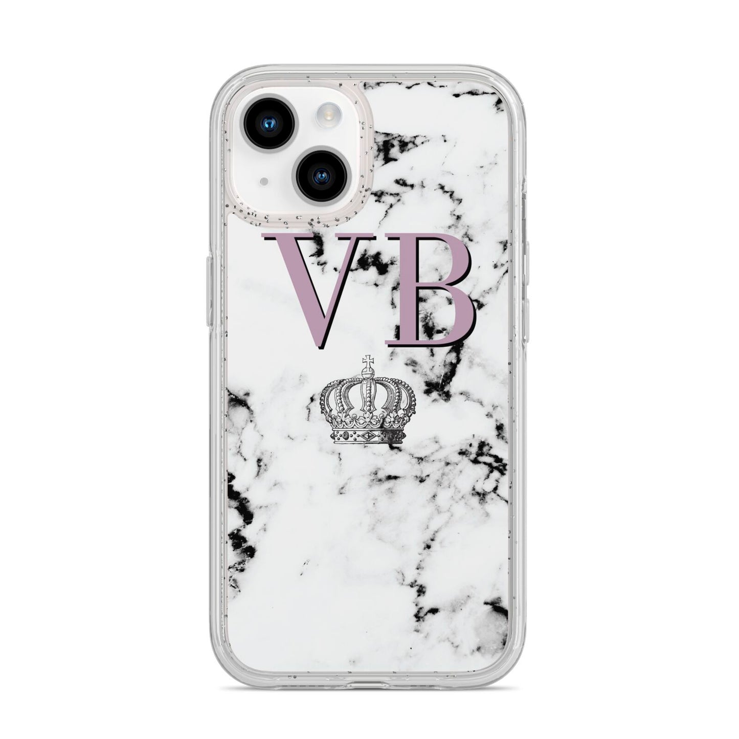 Personalised Princess Crown Initials Marble iPhone 14 Glitter Tough Case Starlight