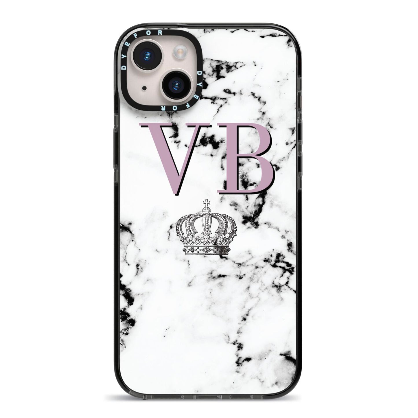 Personalised Princess Crown Initials Marble iPhone 14 Plus Black Impact Case on Silver phone