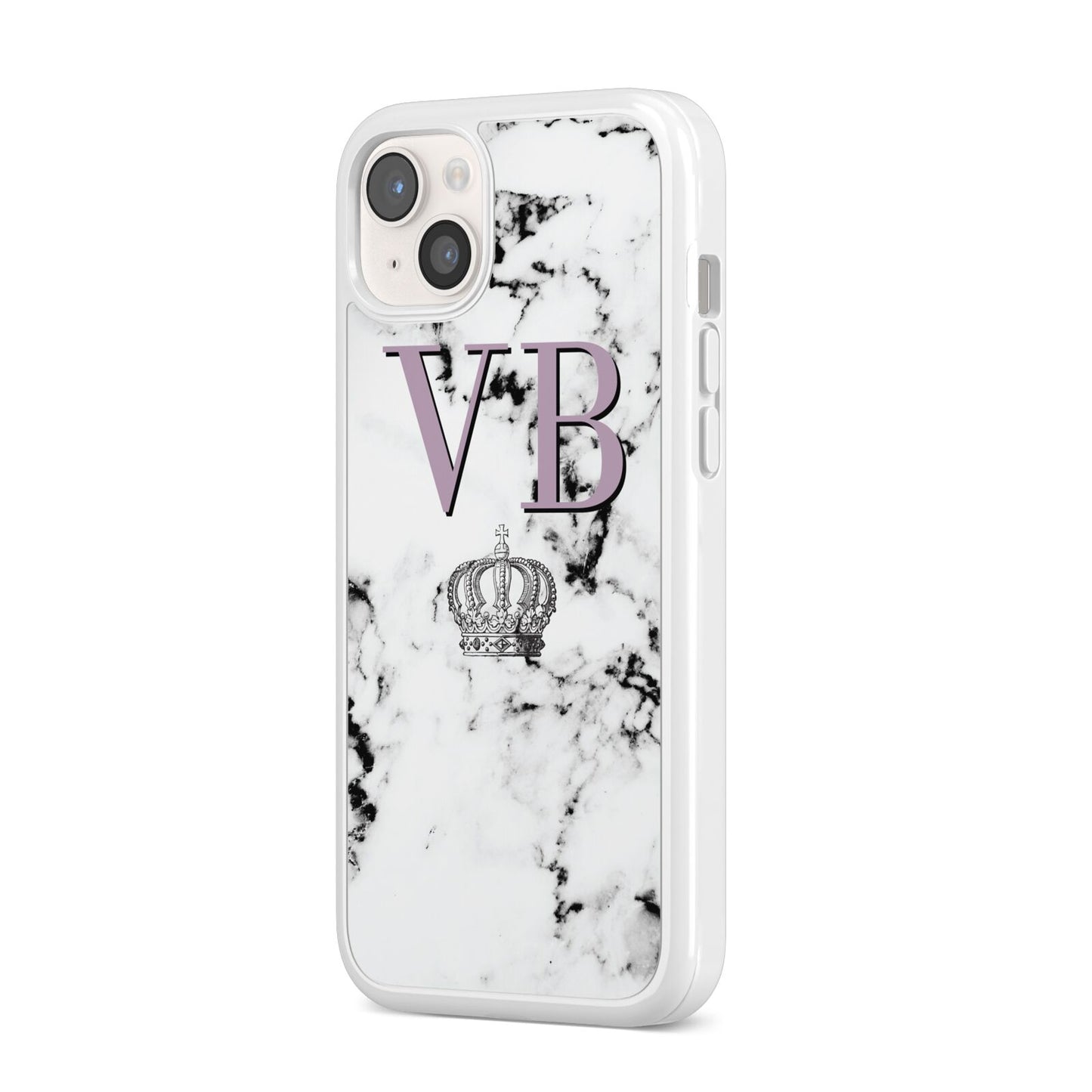 Personalised Princess Crown Initials Marble iPhone 14 Plus Clear Tough Case Starlight Angled Image