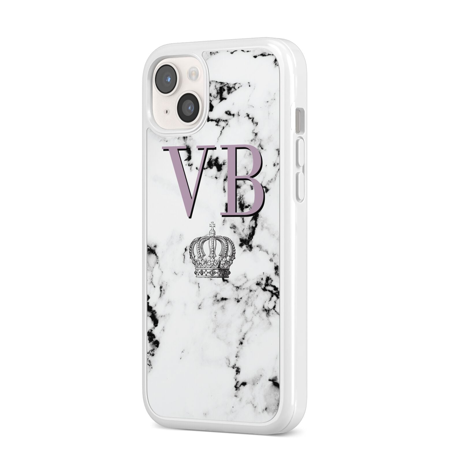 Personalised Princess Crown Initials Marble iPhone 14 Plus Clear Tough Case Starlight Angled Image