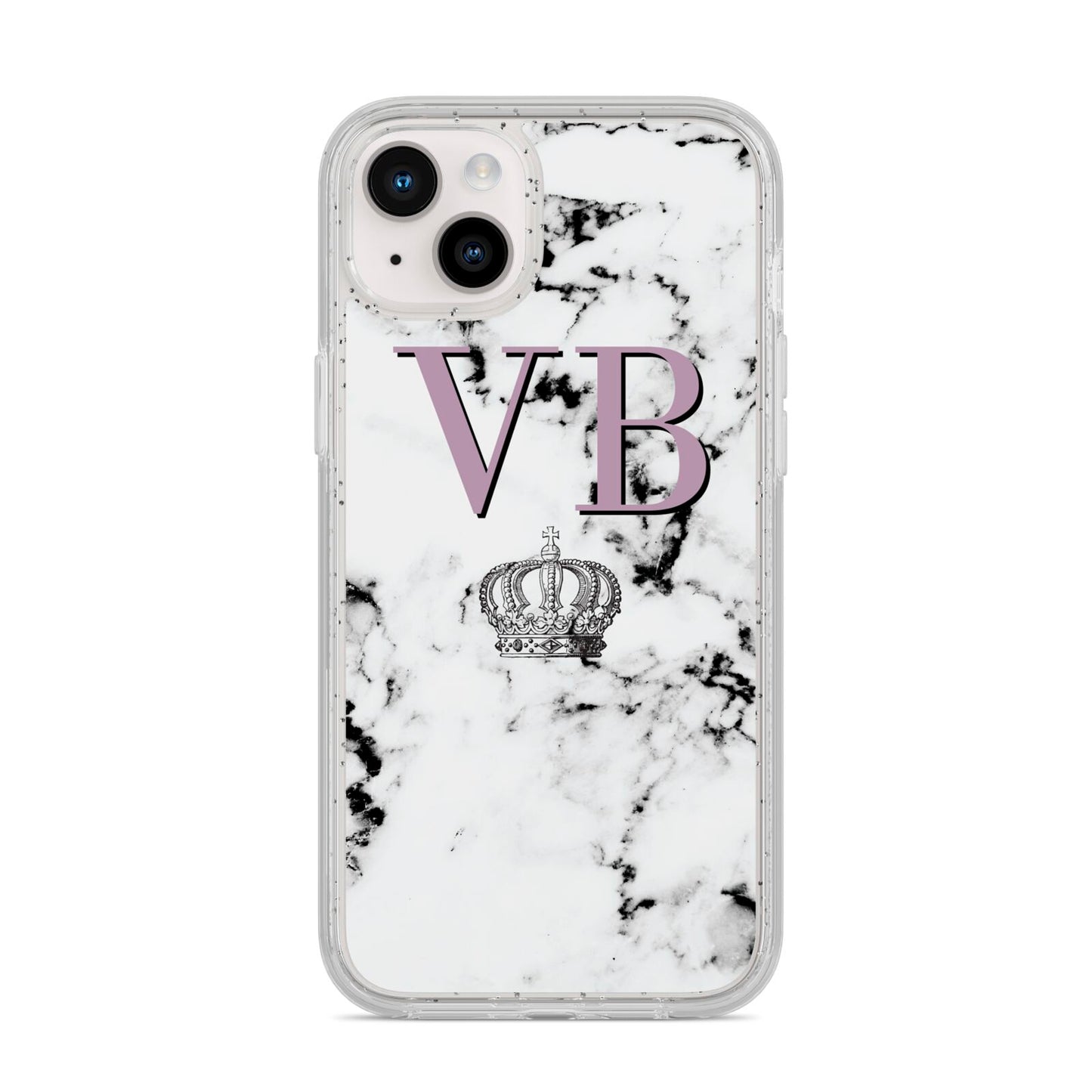 Personalised Princess Crown Initials Marble iPhone 14 Plus Glitter Tough Case Starlight