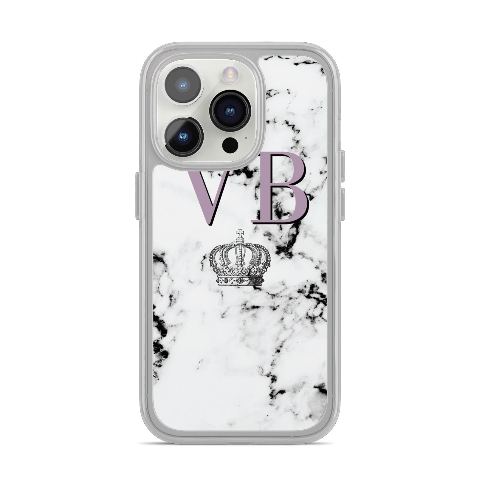 Personalised Princess Crown Initials Marble iPhone 14 Pro Clear Tough Case Silver