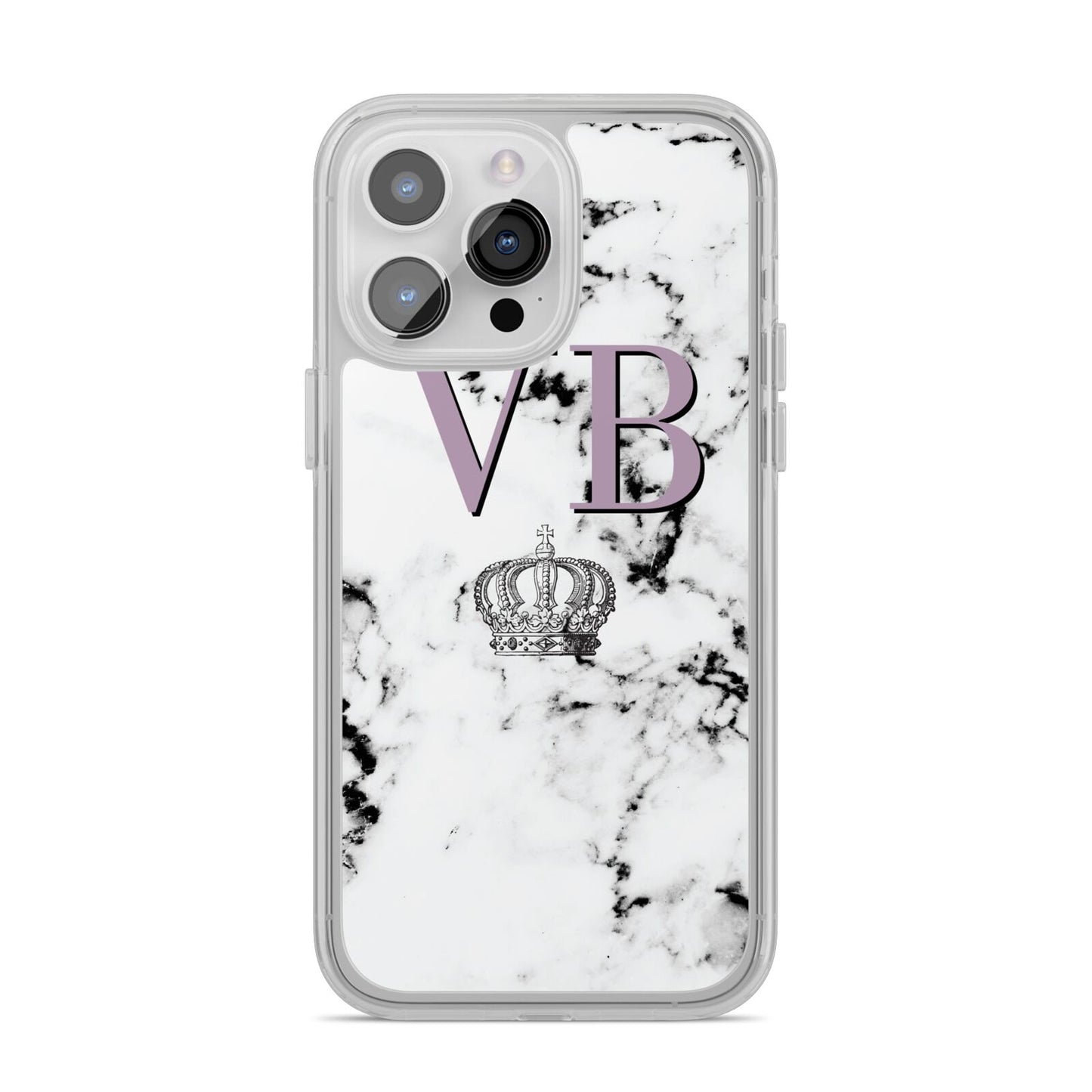 Personalised Princess Crown Initials Marble iPhone 14 Pro Max Clear Tough Case Silver