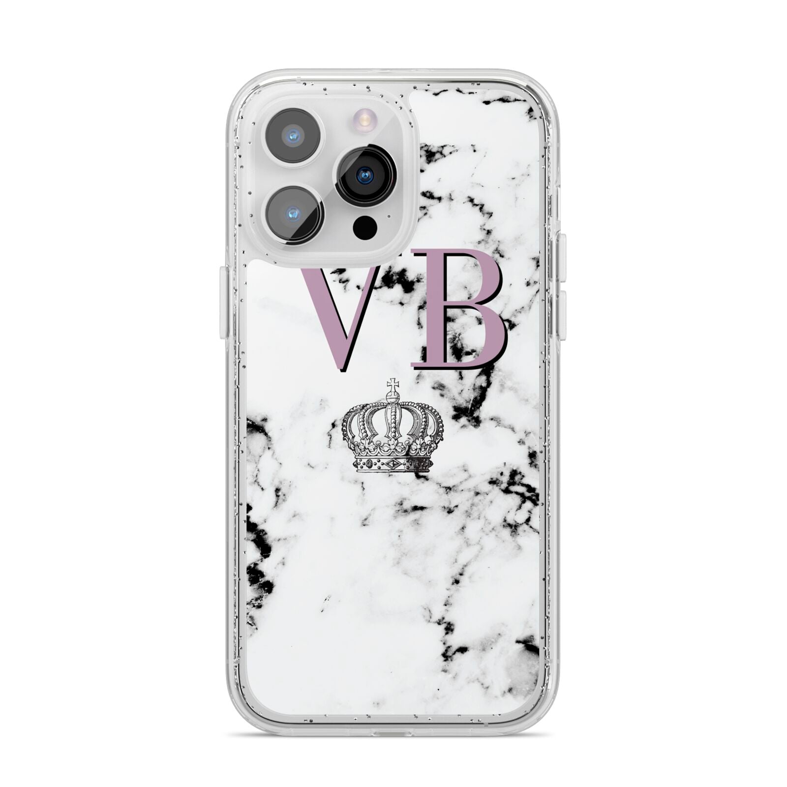 Personalised Princess Crown Initials Marble iPhone 14 Pro Max Glitter Tough Case Silver