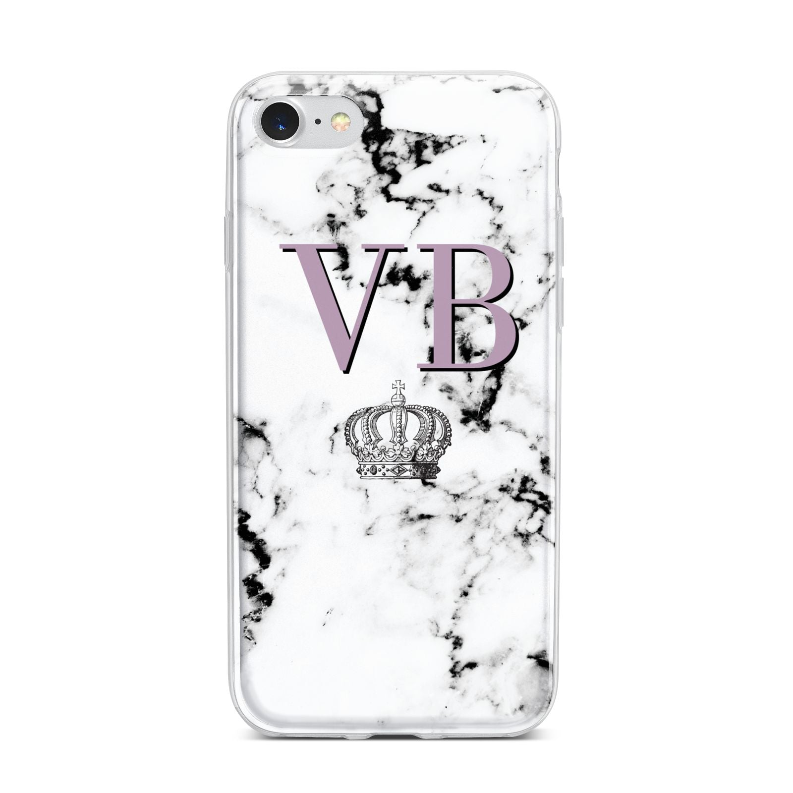 Personalised Princess Crown Initials Marble iPhone 7 Bumper Case on Silver iPhone