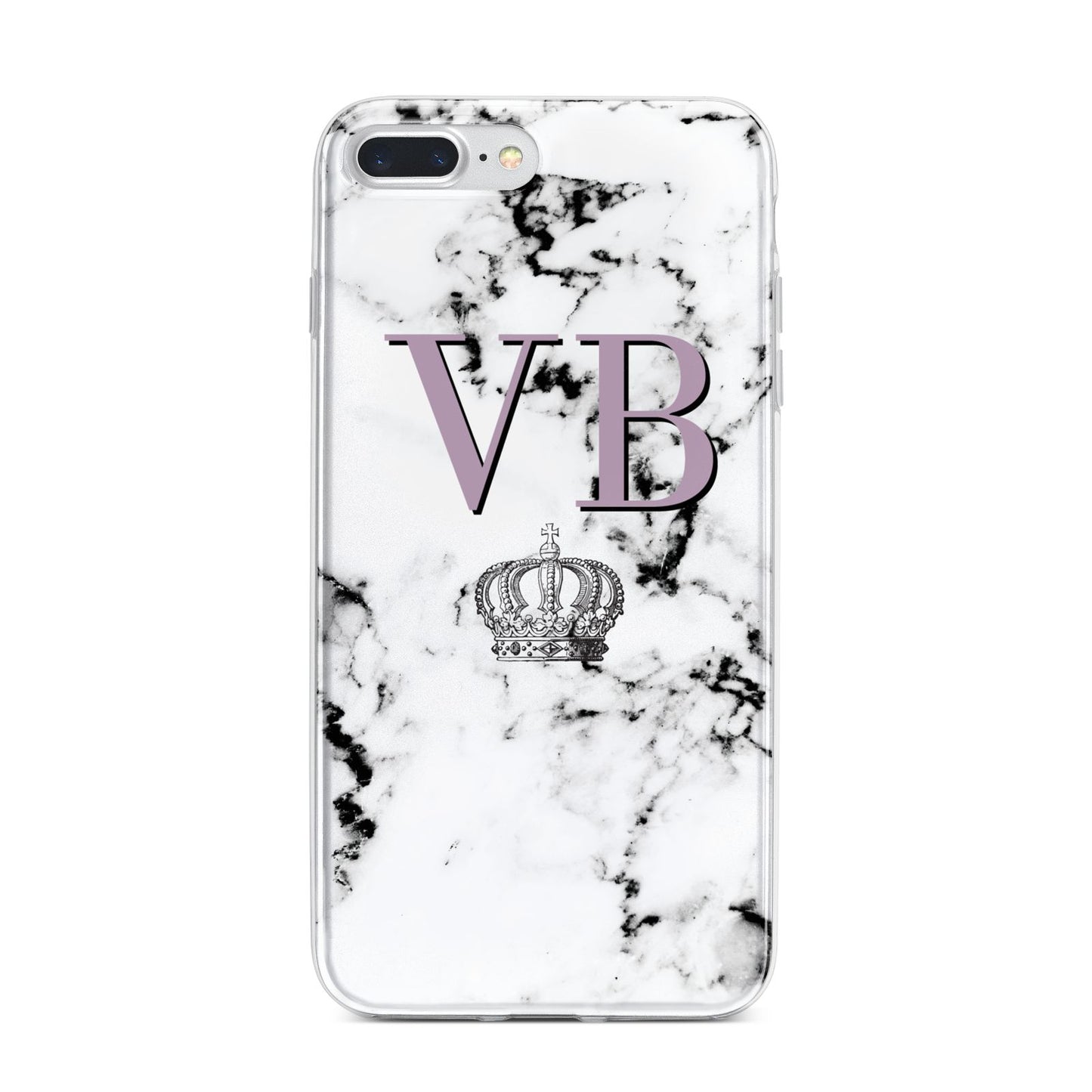 Personalised Princess Crown Initials Marble iPhone 7 Plus Bumper Case on Silver iPhone