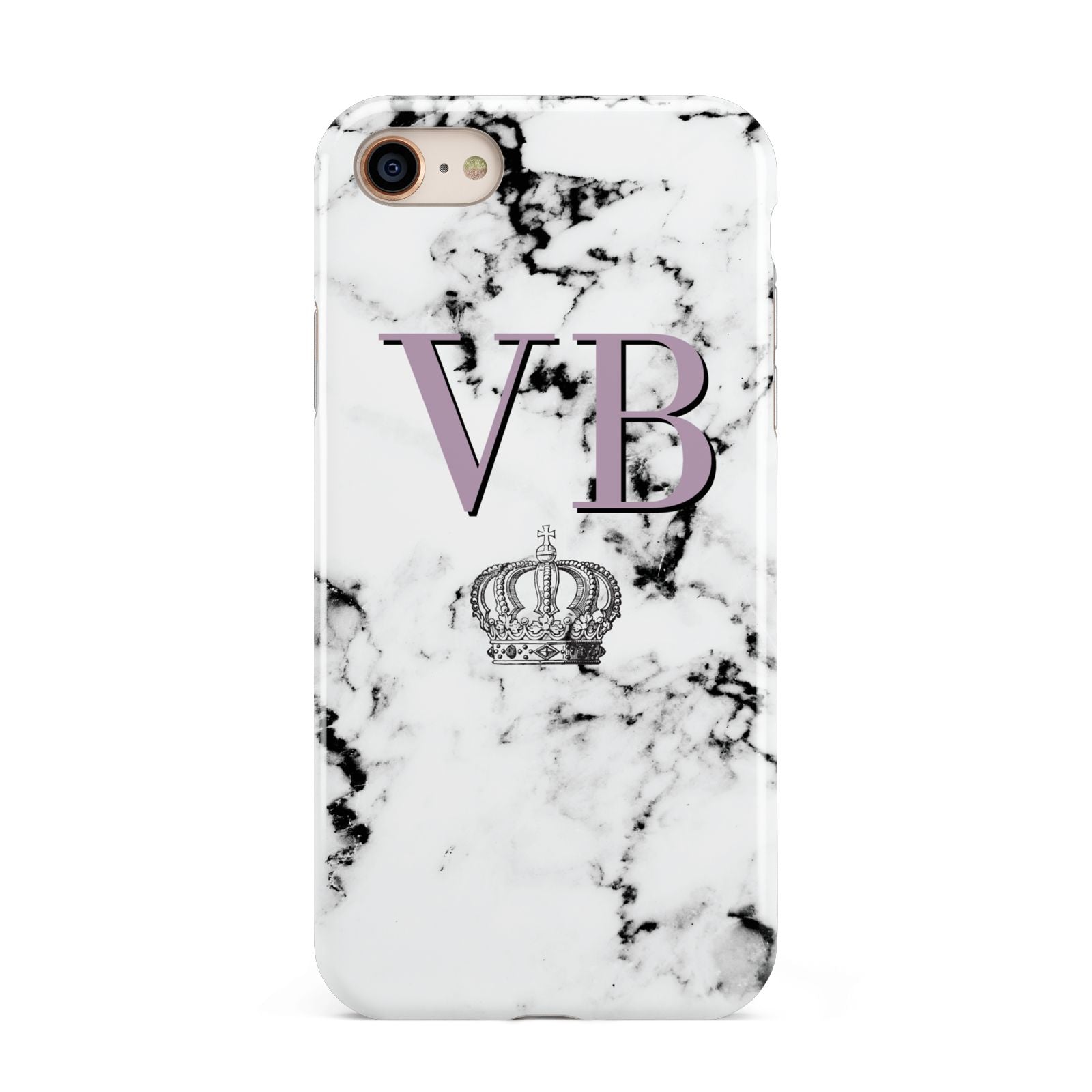 Personalised Princess Crown Initials Marble iPhone 8 3D Tough Case on Gold Phone