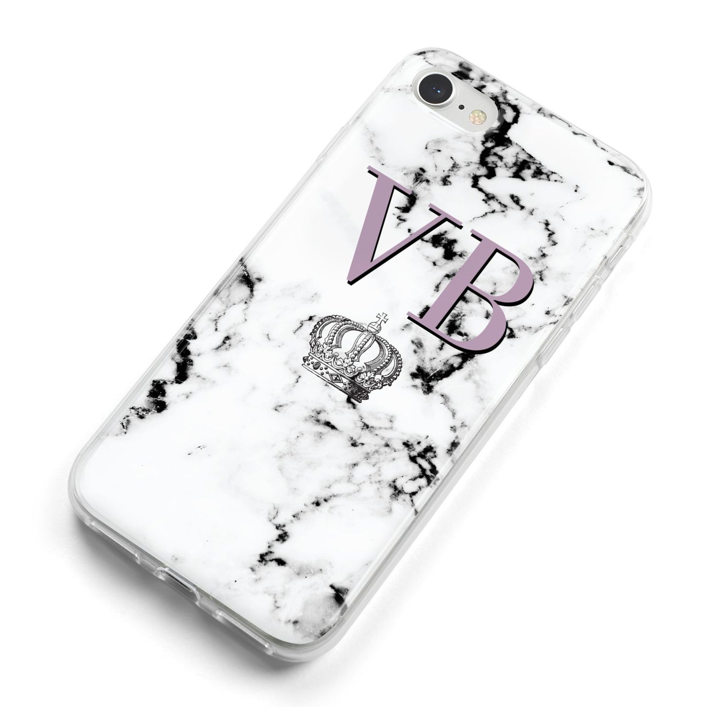 Personalised Princess Crown Initials Marble iPhone 8 Bumper Case on Silver iPhone Alternative Image