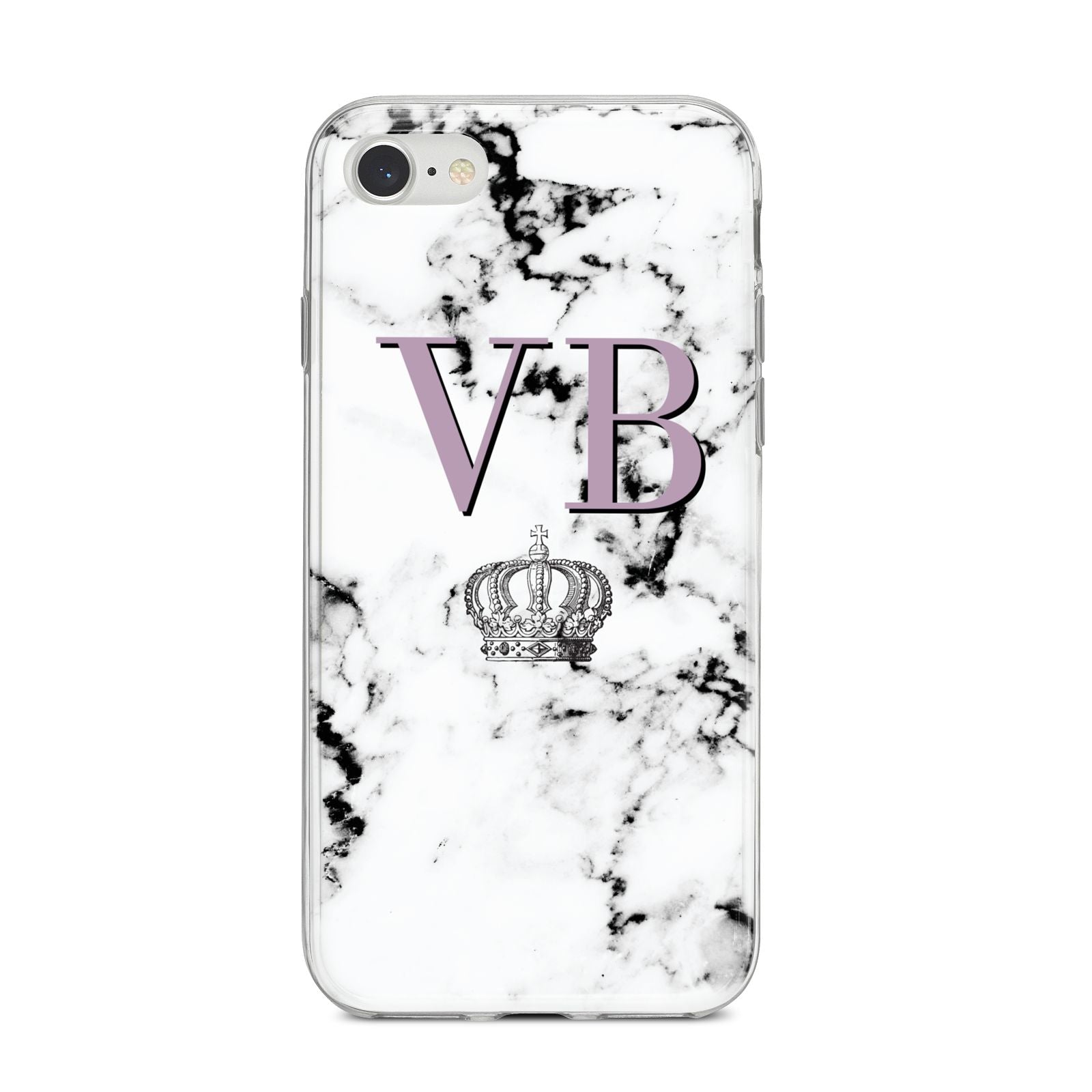 Personalised Princess Crown Initials Marble iPhone 8 Bumper Case on Silver iPhone