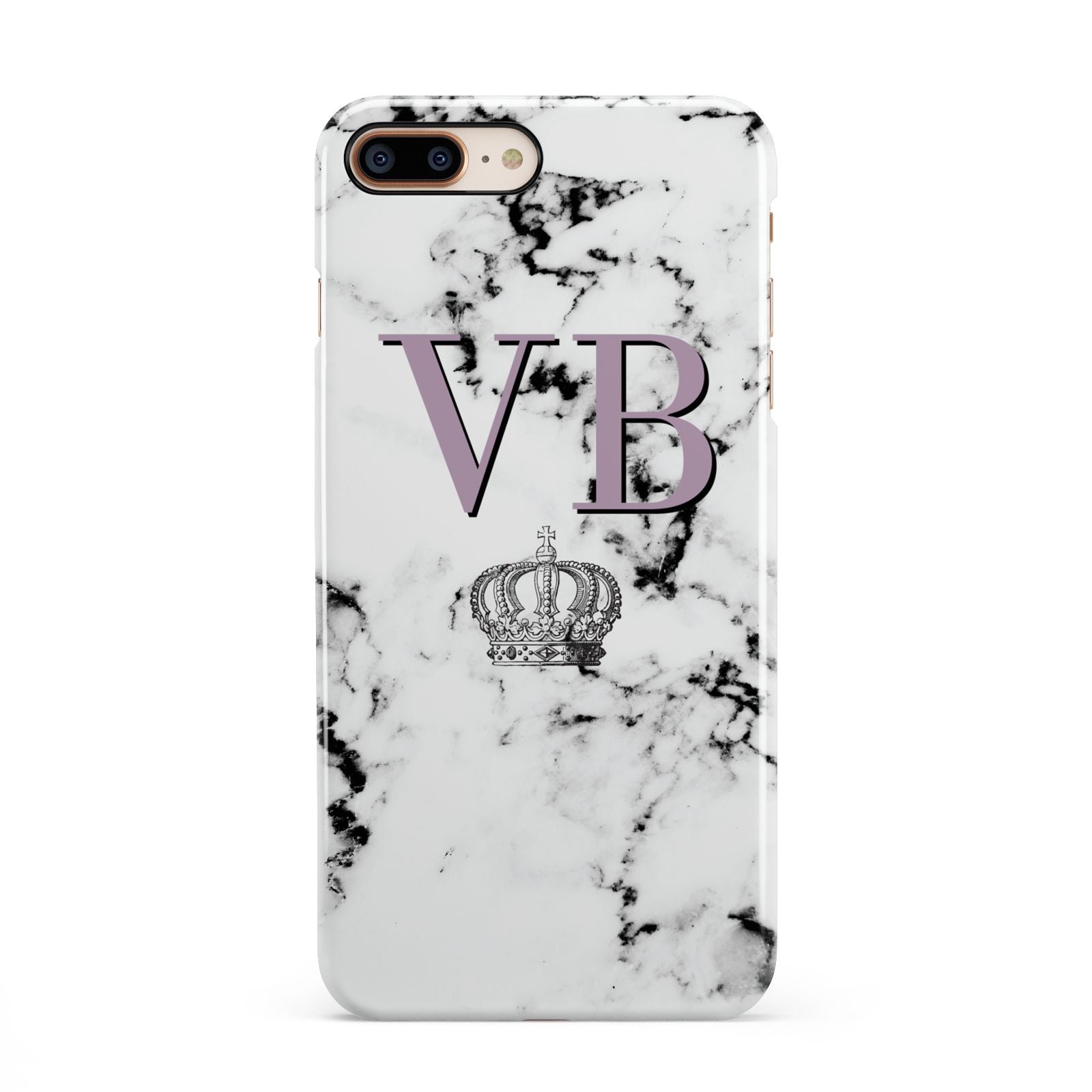 Personalised Princess Crown Initials Marble iPhone 8 Plus 3D Snap Case on Gold Phone