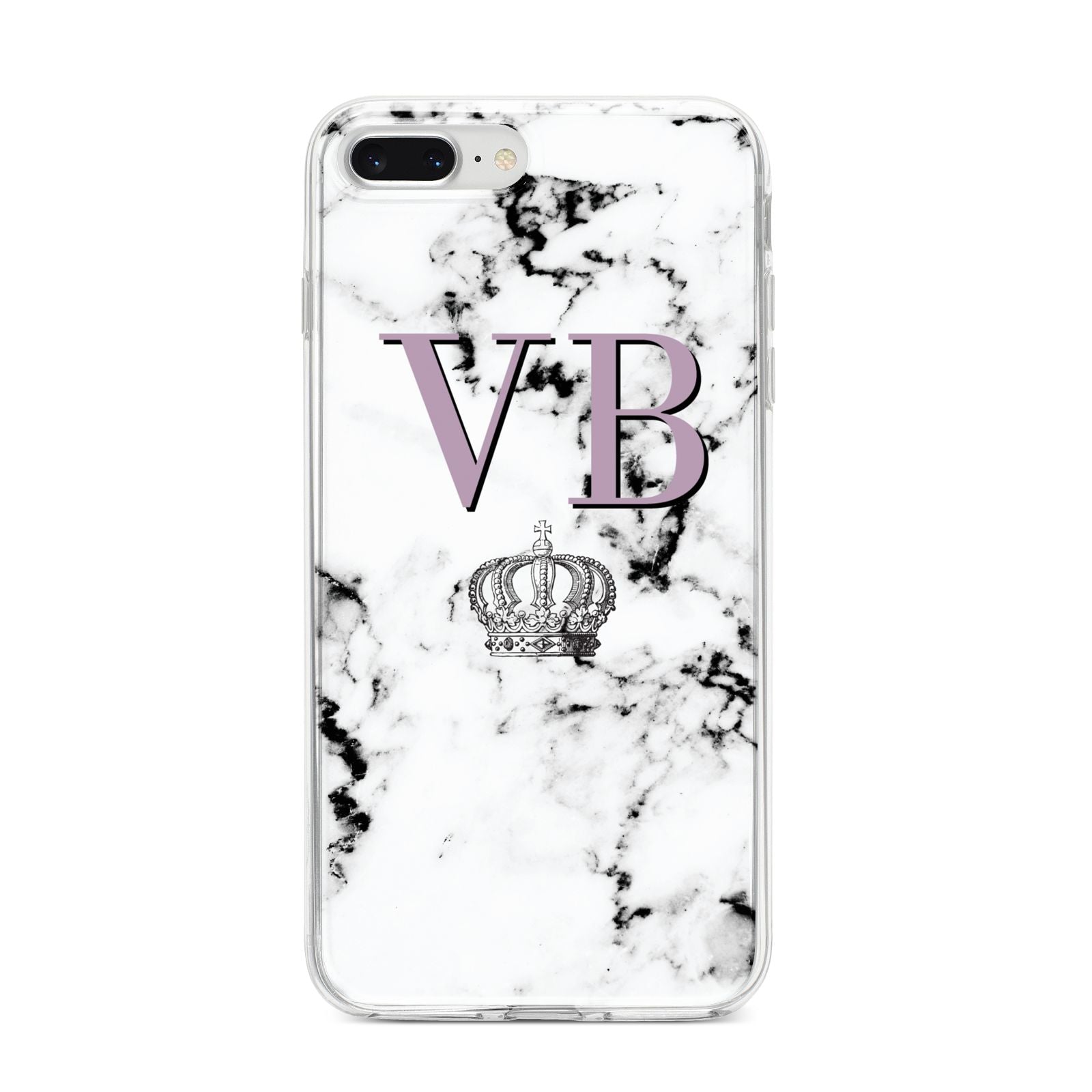 Personalised Princess Crown Initials Marble iPhone 8 Plus Bumper Case on Silver iPhone