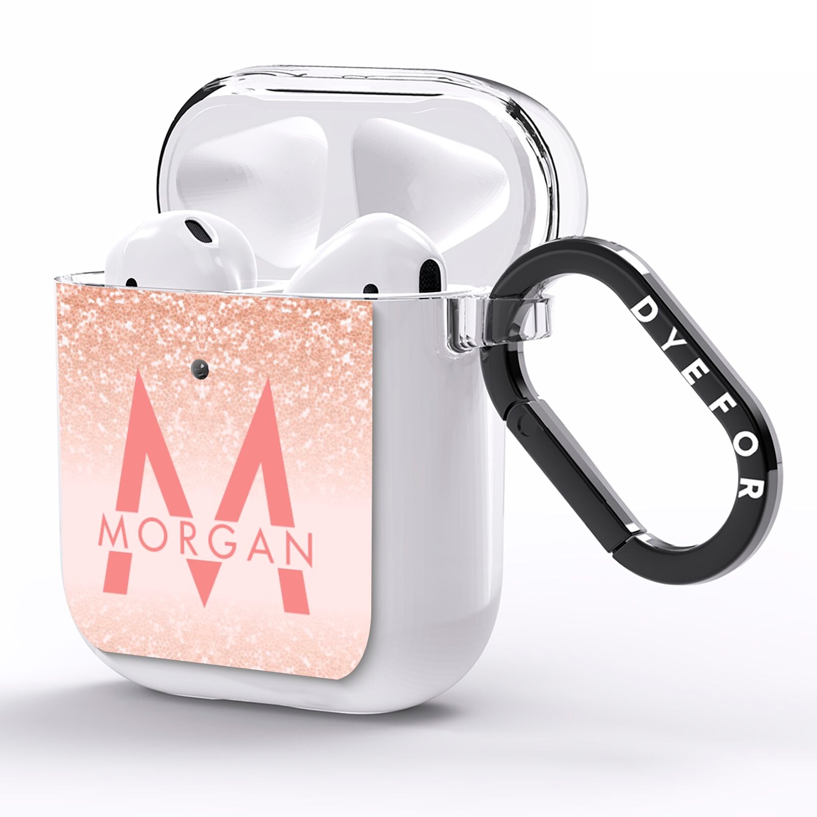 Personalised Printed Glitter Name Initials AirPods Clear Case Side Image