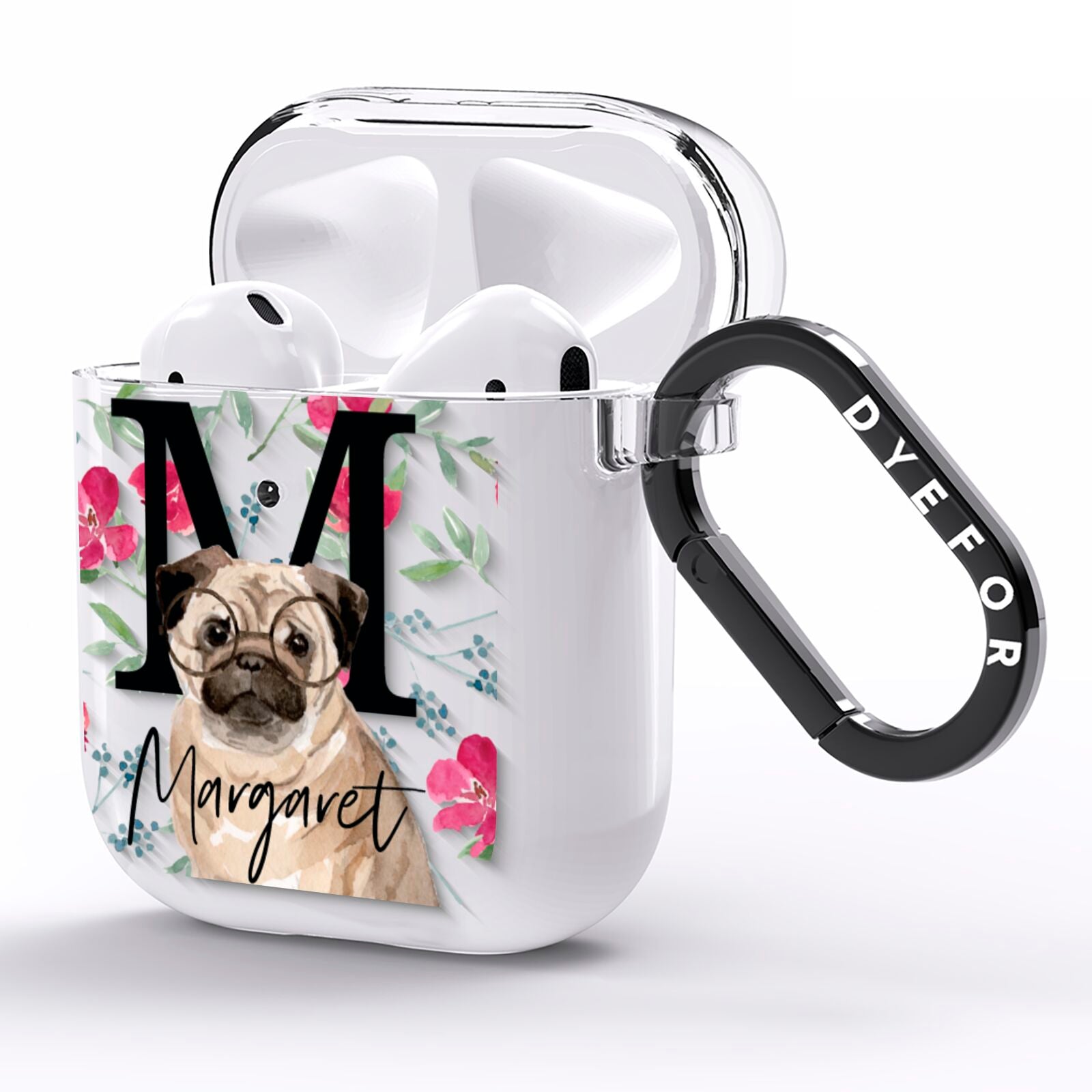 Personalised Pug Dog AirPods Clear Case Side Image