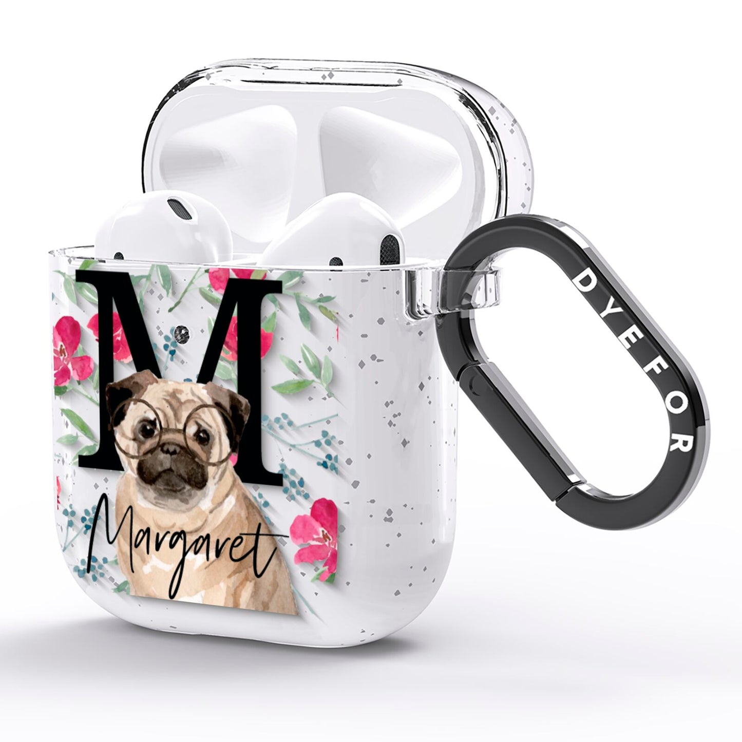 Personalised Pug Dog AirPods Glitter Case Side Image