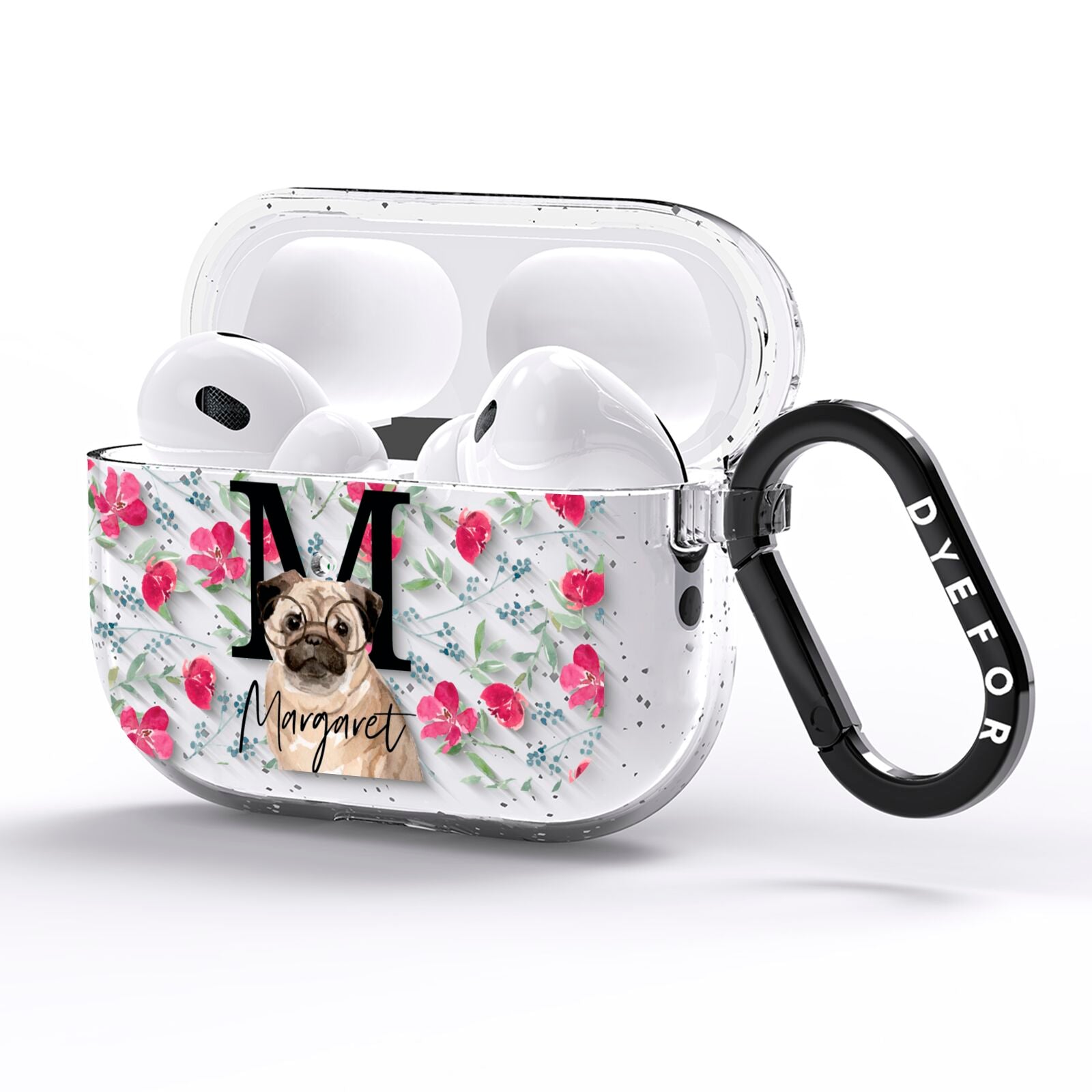 Personalised Pug Dog AirPods Pro Glitter Case Side Image
